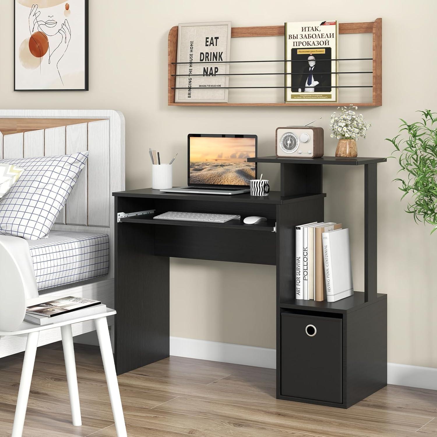 Costway Home Office Computer Desk Space-saving Study Writing Desk with Keyboard Tray Black