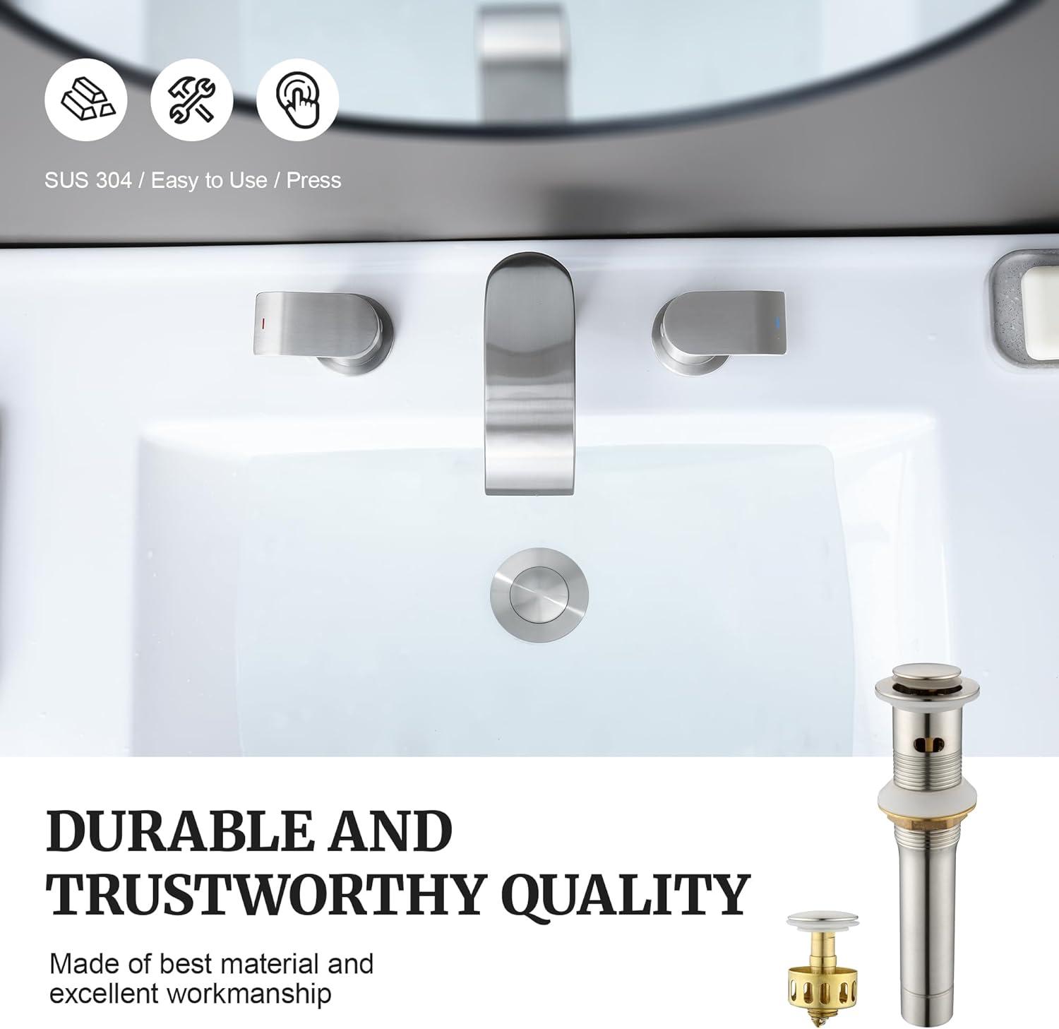 Pop up Sink Drain Stopper for Bathroom Vessel Vanity Sink Art Basin Brushed Nickel, Small Cap with Overflow, Metal Pop up Drain Strainer with Detachable Basket Stopper