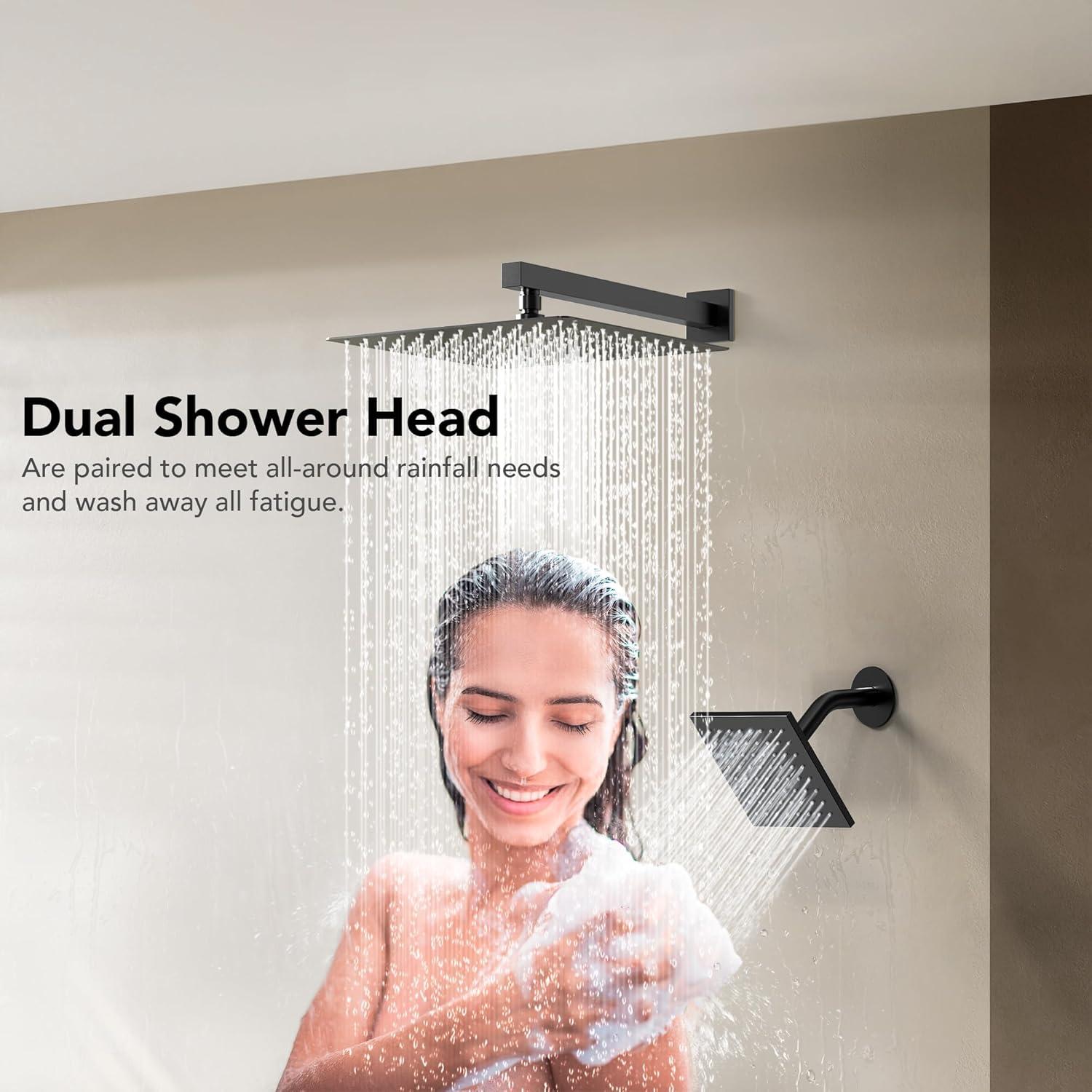 16" & 6" Dual Shower Heads,Thermostatic Shower FaucetSystem with Rough-in Valve and Body Jets