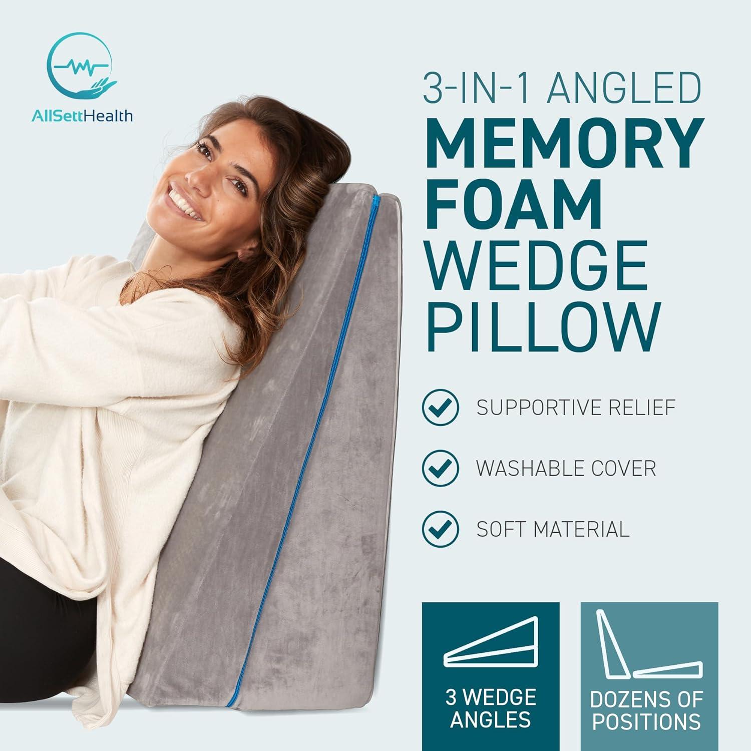 Bed Wedge Pillow – 3 in 1 Support - Adjustable to 4.5, 7.5 & 12 Inches – Combination Zipper Technology | Memory Foam Bed Wedge Pillow for Sleeping, Acid Reflux, Anti Snore, Machine Washable