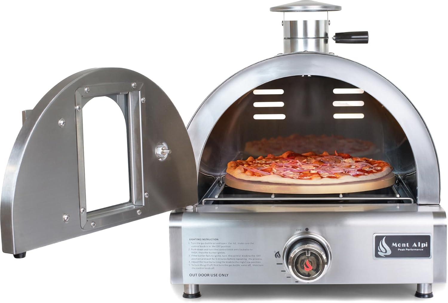 Mont Alpi MAPZ-SS Countertop Table Top Stainless Steel Portable Outdoor Gas Pizza Oven + Pizza Stone