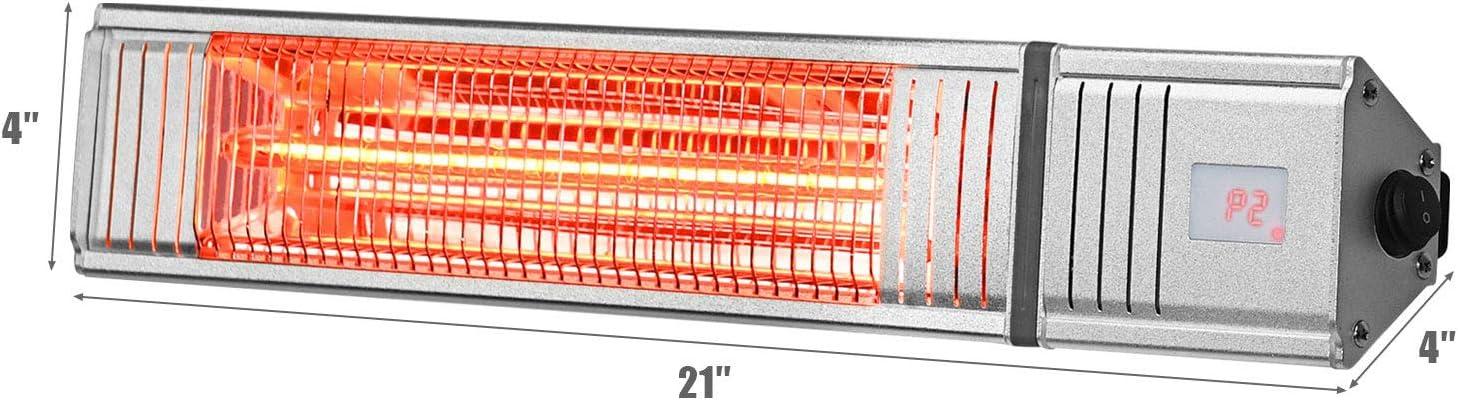 Costway Wall-Mounted Patio Heater 750W/1500W Infrared Heater with 9-Level Adjustable 24H Timer & Remote Control Silver