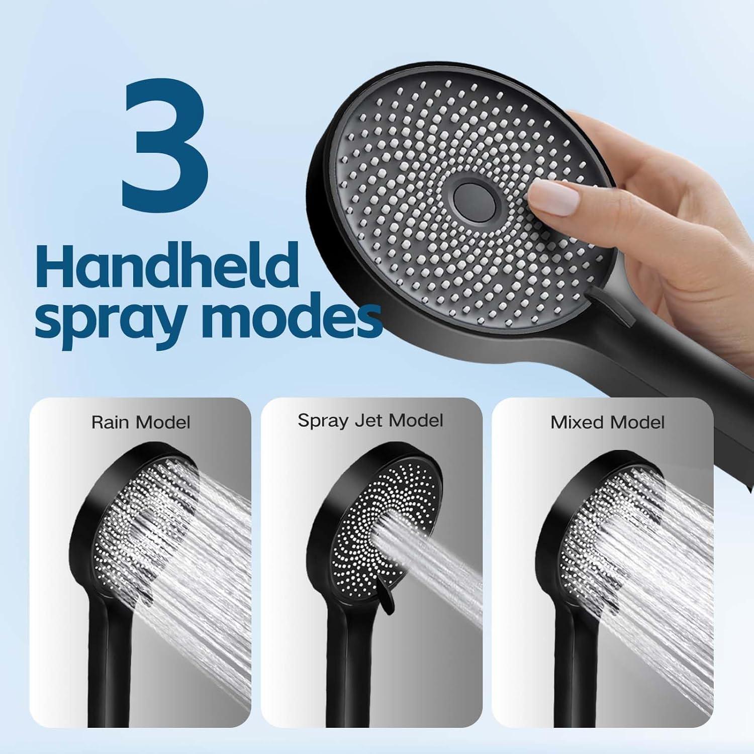 Black Shower Head,3 Handheld Water Spray with Handheld Spray Combo