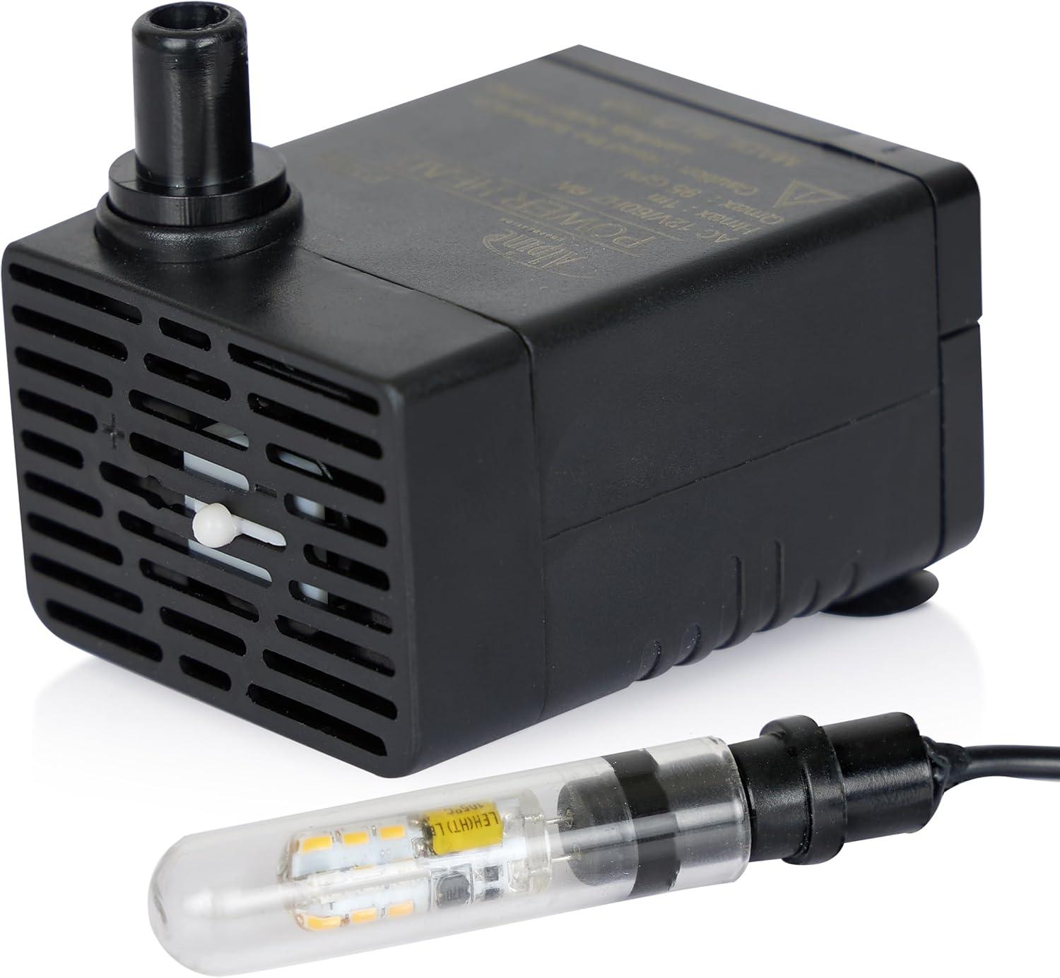 Alpine Corporation Submersible 95 GPH Fountain Pump with 5W Halogen Light for Outdoor Fountains, Birdbaths, Ponds, and Garden Water Features