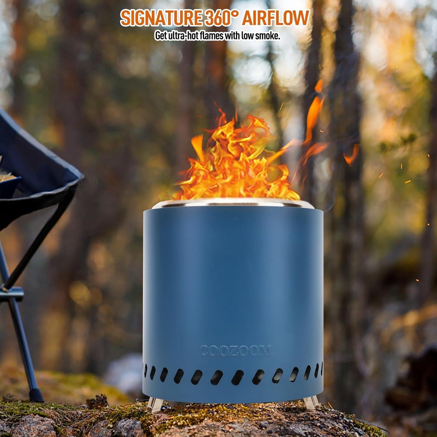 Smokeless Fire Pit 9.6 in. H Outdoor Portable Stainless Steel Tabletop Wood Burning Fire Pit with Storage Bag, Blue