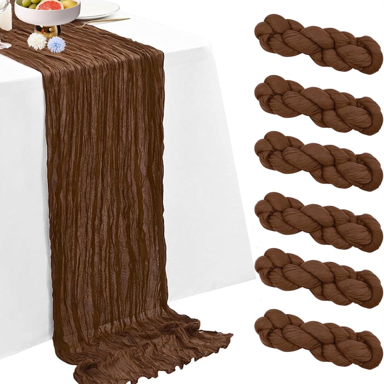 Mint Green Cheesecloth Table Runner 6 Pack 35" Boho Gauze Runner 120 inches Long Tablecloth Runner Rustic Sheer Fabric Bulk for Baby Shower Wedding Bridal Birthday Party Table Decorations