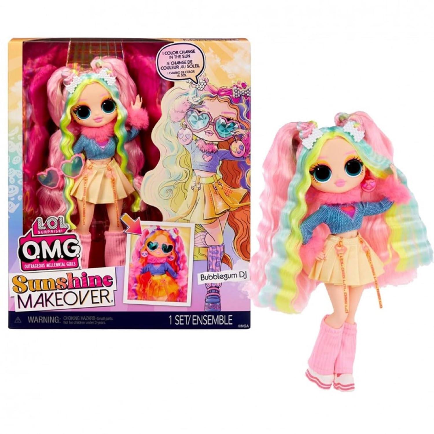 LOL Surprise OMG Sunshine Color Change Bubblegum DJ Fashion Doll with Color Changing Hair and Fashions and Multiple Surprises – Great Gift for Kids Children Ages 4+