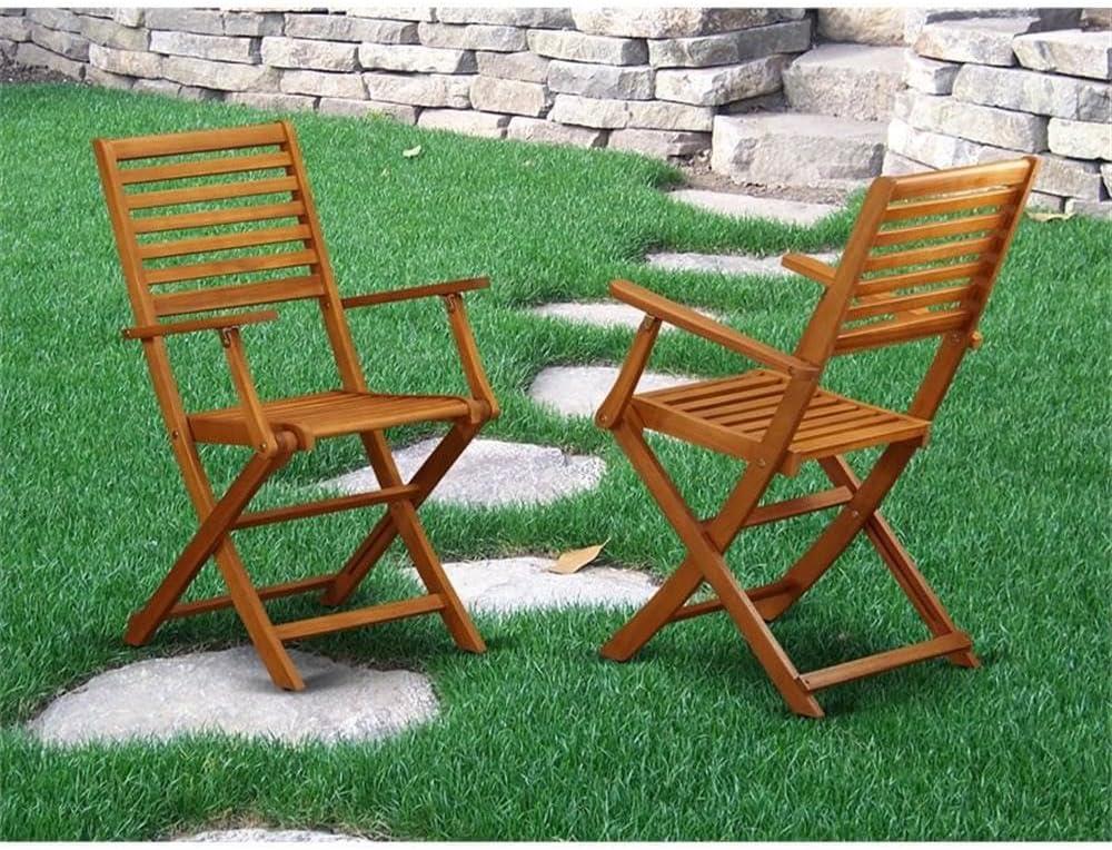 East West Furniture BBSCANA Solid Acacia Wood Outside patio Folding Chair With Arm Rest - Set of 2