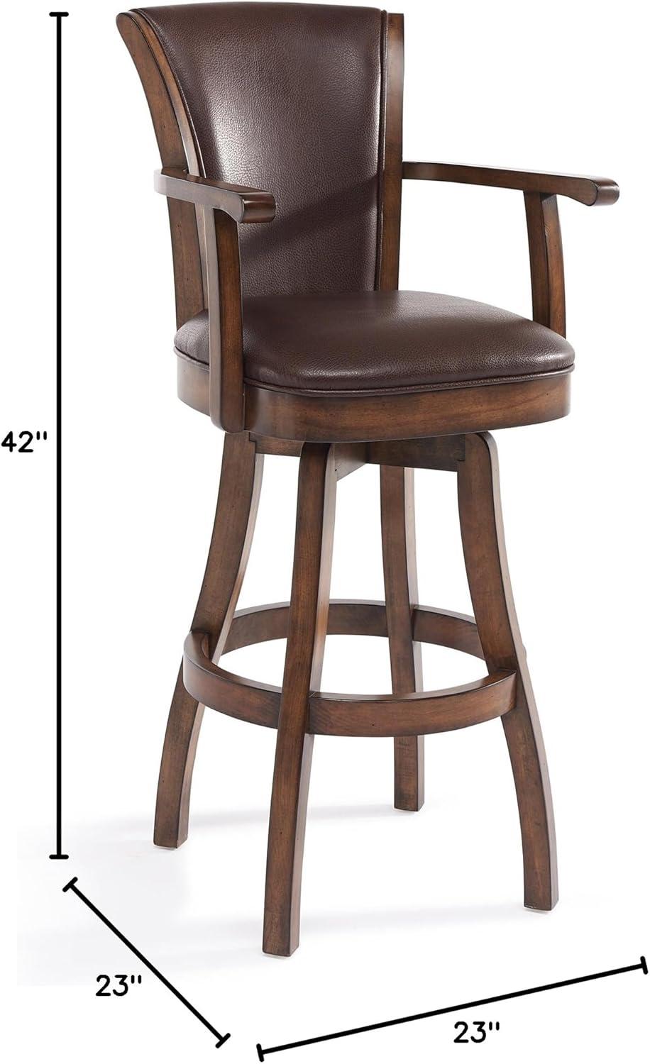 Raleigh Arm 26" Counter Height Swivel Wood Barstool in Chestnut Finish and Kahlua Faux Leather