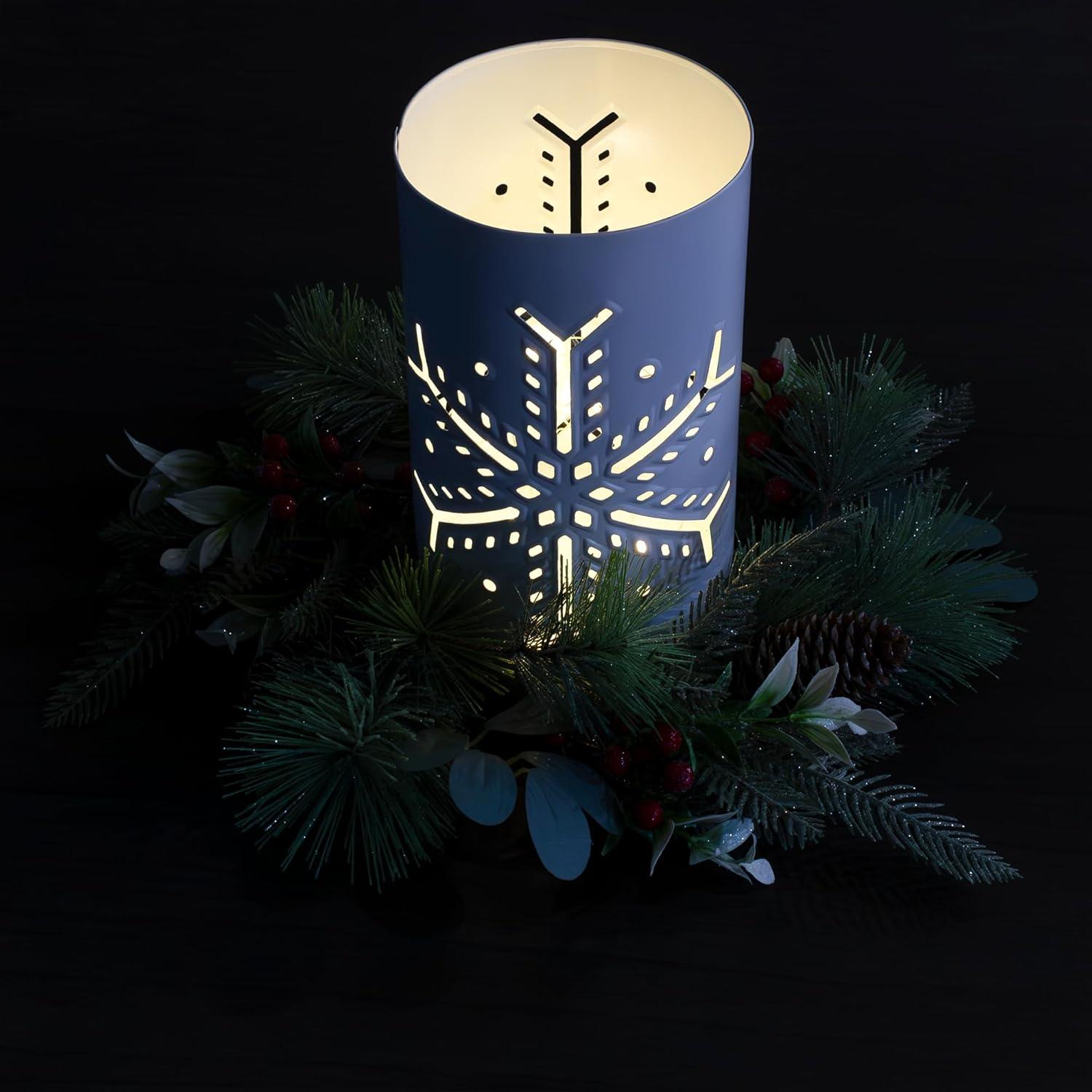 AuldHome Design Snowflake Candle Lanterns for Pillar Candles, 3pc Set; Christmas Holiday Decor Centerpiece Candle Holders