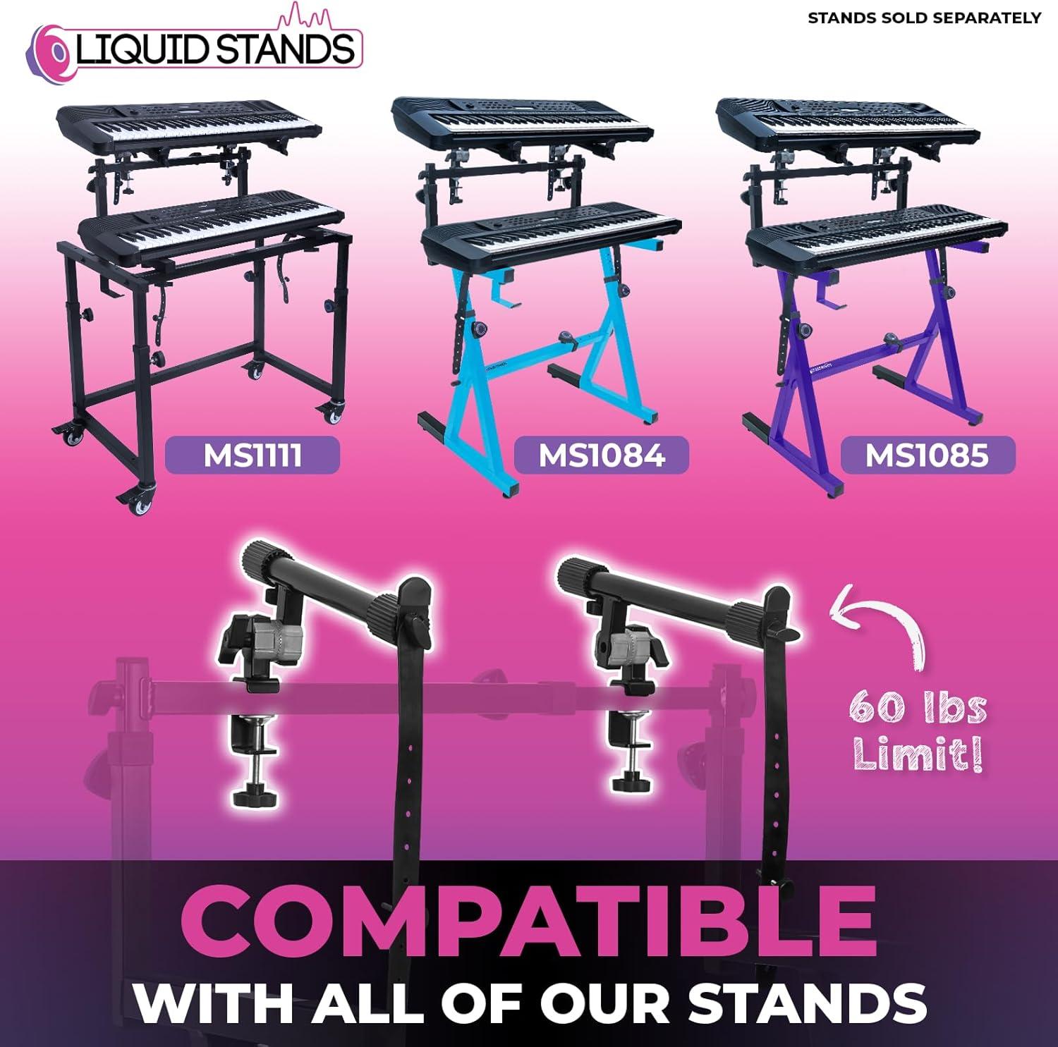 Liquid Stands 2nd Tier Keyboard Stand Attachment with Straps - Arms Only - Double Stand Extender for Square Tube Z Style Stands