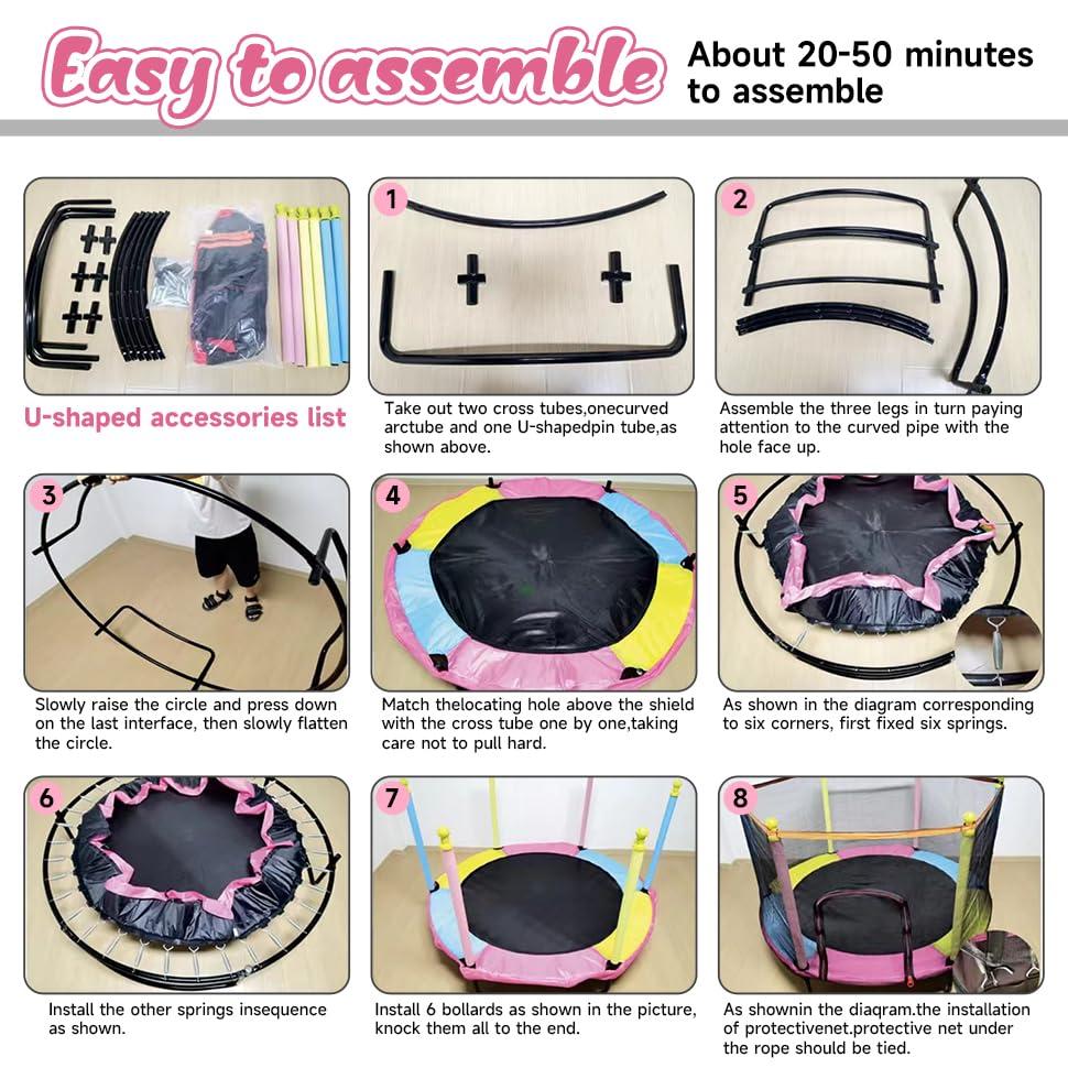 Pink Indoor Trampoline for Kids 2-5, 5ft Mini Indoor & Outdoor Small Toddler Trampoline with Net and Basketball Hoop