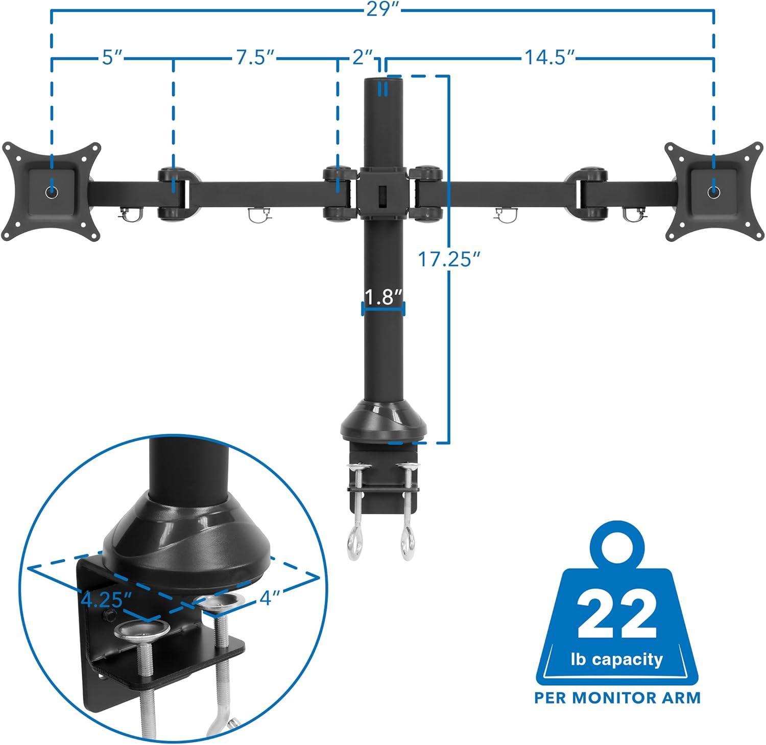 Mount-It! Single VESA Monitor Mount | Vertical Monitor Desk Stand | Telescoping Pole Height Adjustable | Fits 19 - 30 Inch Computer PC Screens