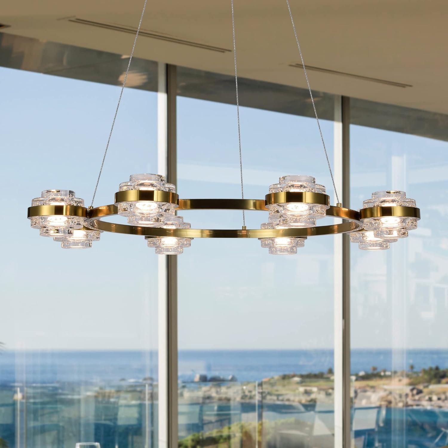 Milano 33-In Ring 8-Light Height Adjustable ETL Certified Integrated LED Circular Chandelier