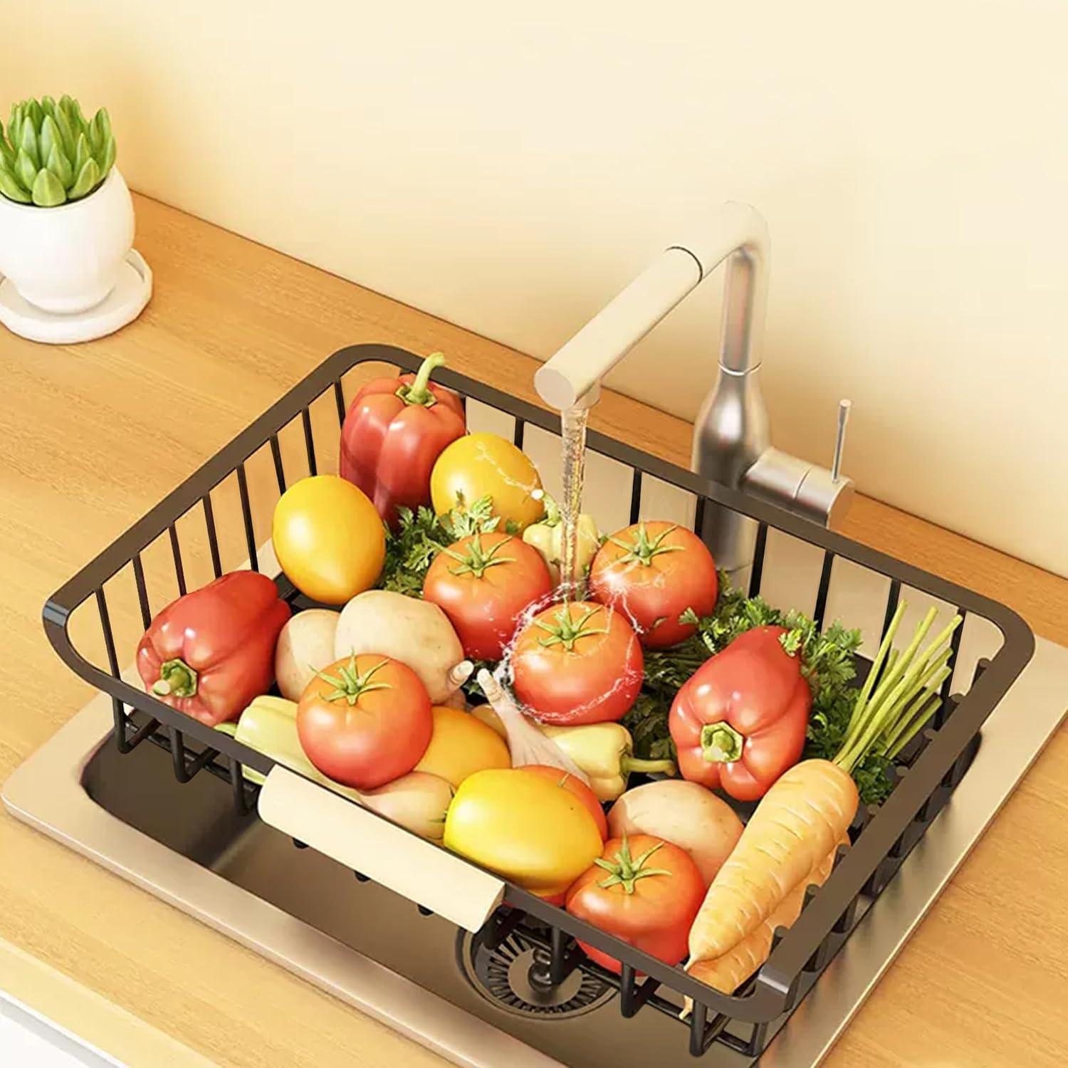 Fruit Basket for Kitchen, 5 Tier Large Wire Basket with Wood Top and Wheels, Kitchen Storage Cart for Fruit Vegetable Onions Potatoes Banana, Black