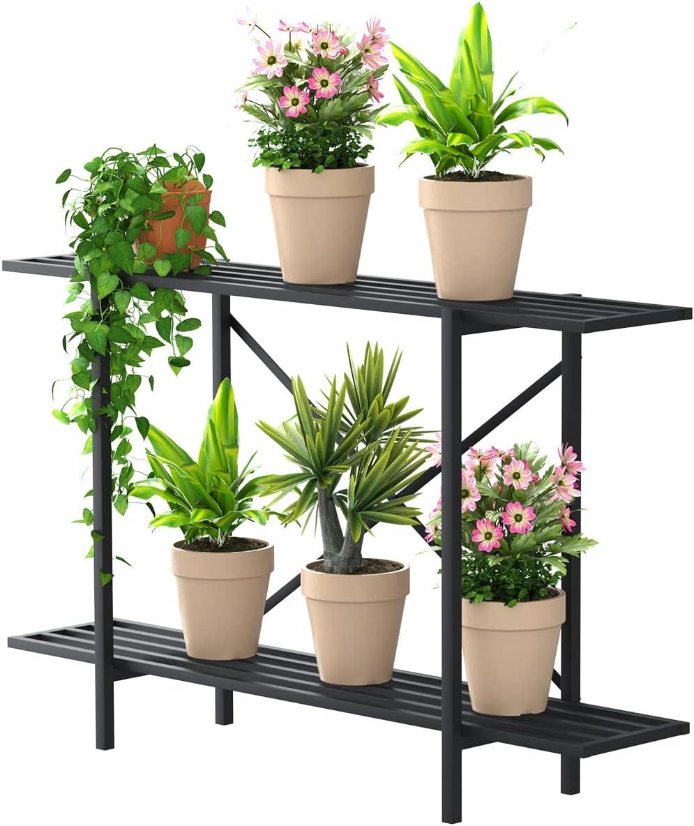 2 Tier Metal Sturdy Heavy Plant Stand, Narrow Plant Stand Indoor and Outdoor, L35.43 x W10.3 x H27.5 inch, 440 LBS Capacity & Heavy Duty Construction