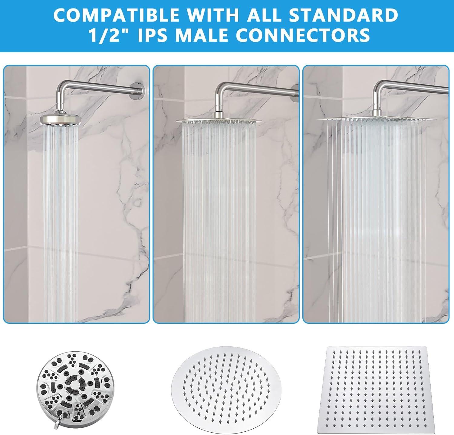 Lordear Shower Arm Chrome 16 Inch Shower Extension Arm L Shape Polished Chrome Stainless Steel Long Shower Head Extension Tube, Shower Extender Arm with Flange