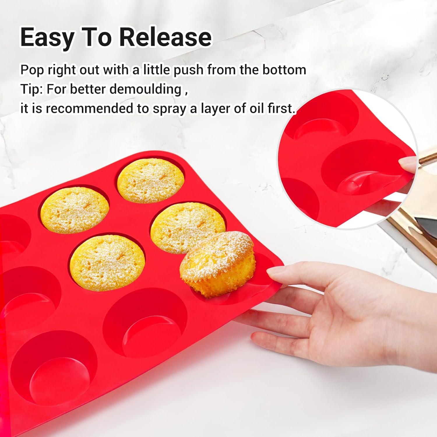 RUseeN Silicone Muffin Pan 2 Pack - 12 Cups Regular Silicone Cupcake Pan, Non-stick Silicone Great for Making Muffin Cakes, Tart, Bread - BPA Free and Dishwasher Safe