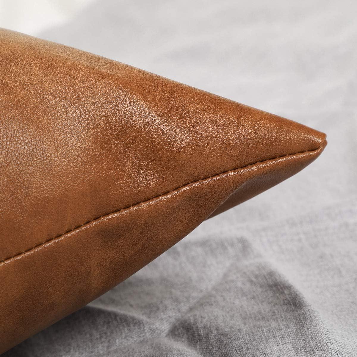 SEEKSEE Faux Leather Lumbar Pillow Cover 12x20 inch, Modern Country Style Decorative Lumbar Pillow for Bedroom Living Room Sofa Brown Accent Pillows.