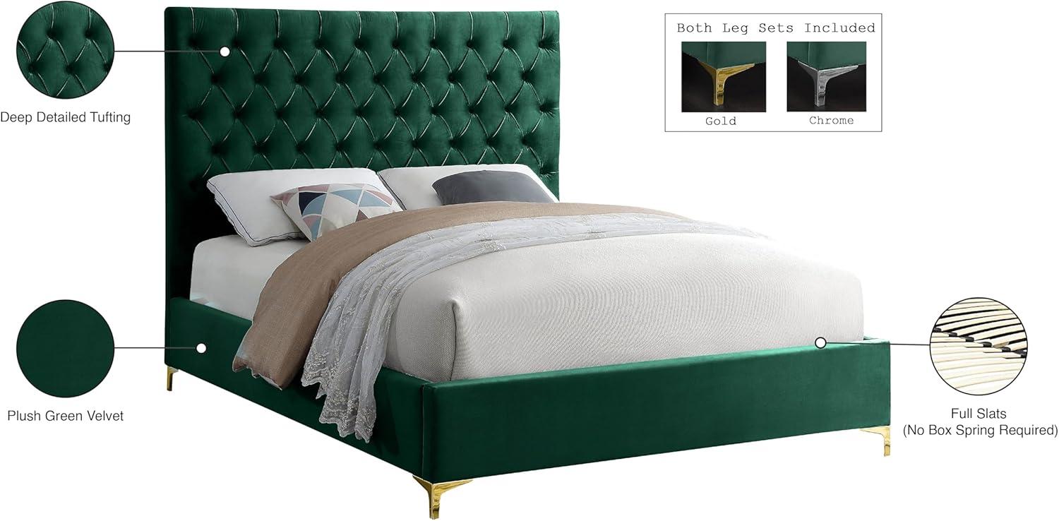 Meridian Furniture Cruz Solid Wood Tufted Velvet King Bed in Green