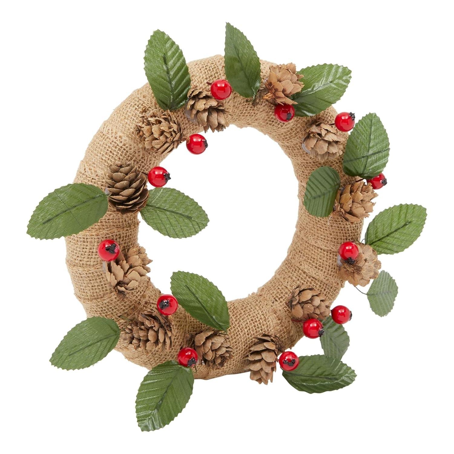 Bright Creations 75 Pieces Craft Foam DIY Wreath Forms, Pinecones, Berries, Leaves, Burlap Ribbon, 8 In