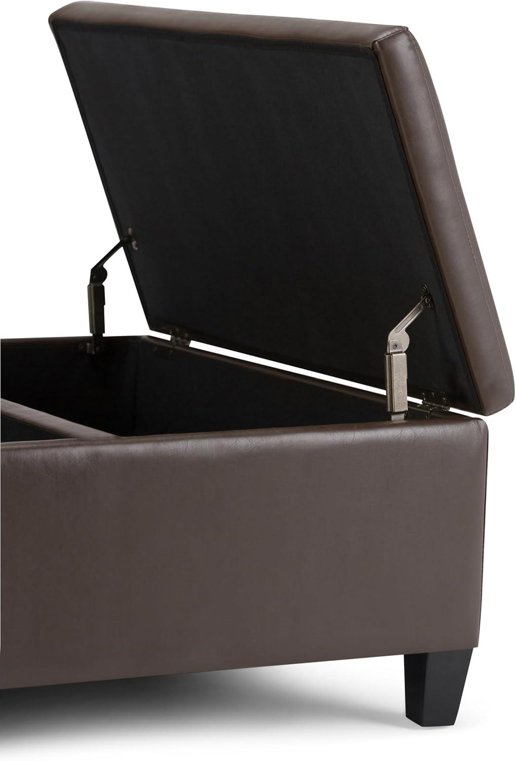 Simpli Home Ellis Storage Coffee Table Ottoman in Chocolate Brown