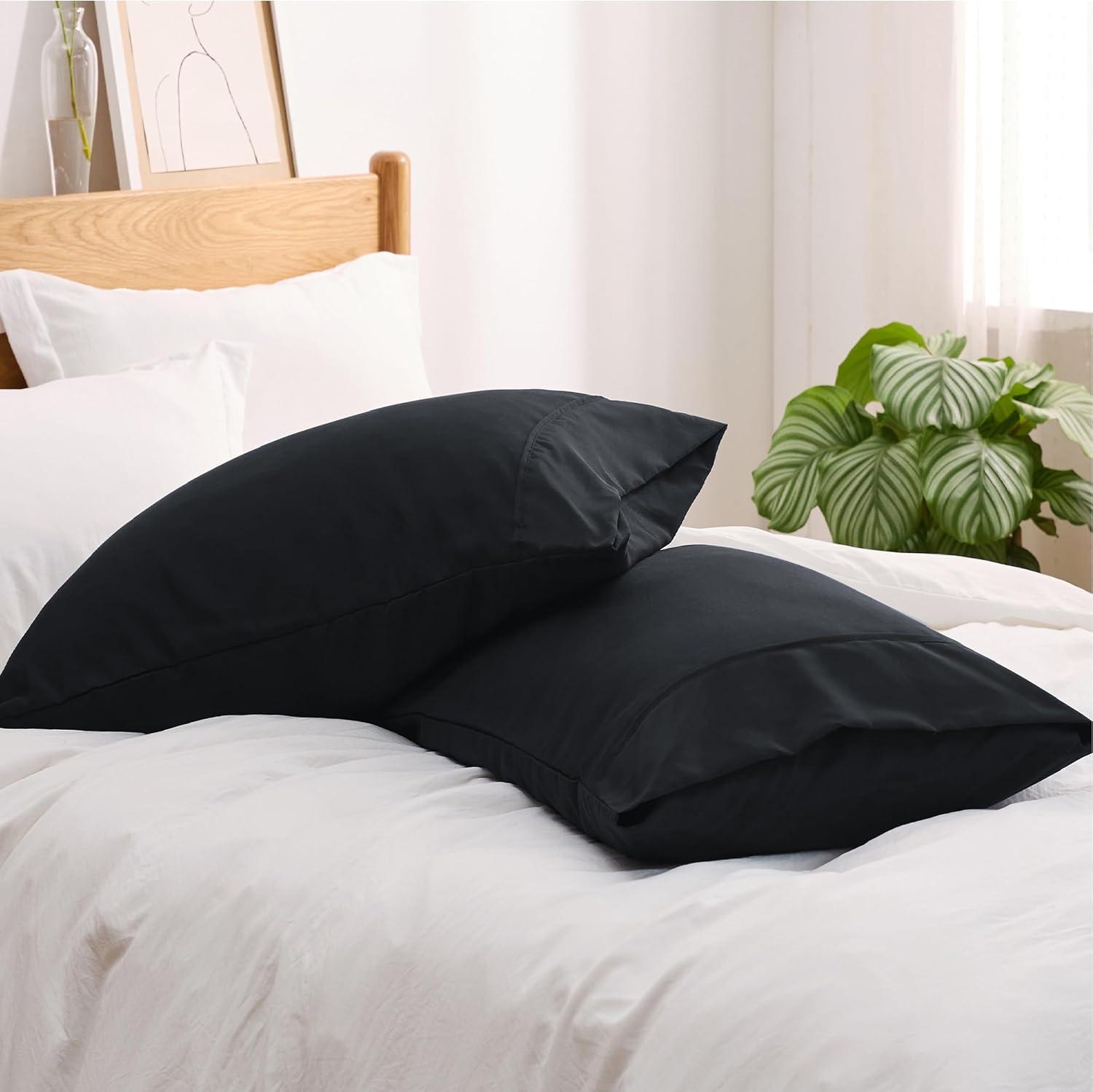 Nestl Pillow Sham Set of 2, Premium 1800 Series Double Brushed Bed Pillow Cases, Black, King 20" X 36"