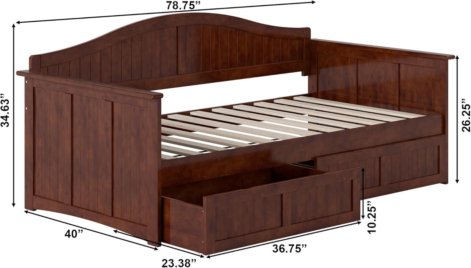 AFI Nantucket Twin Wood Daybed with Set of 2 Drawers in Walnut