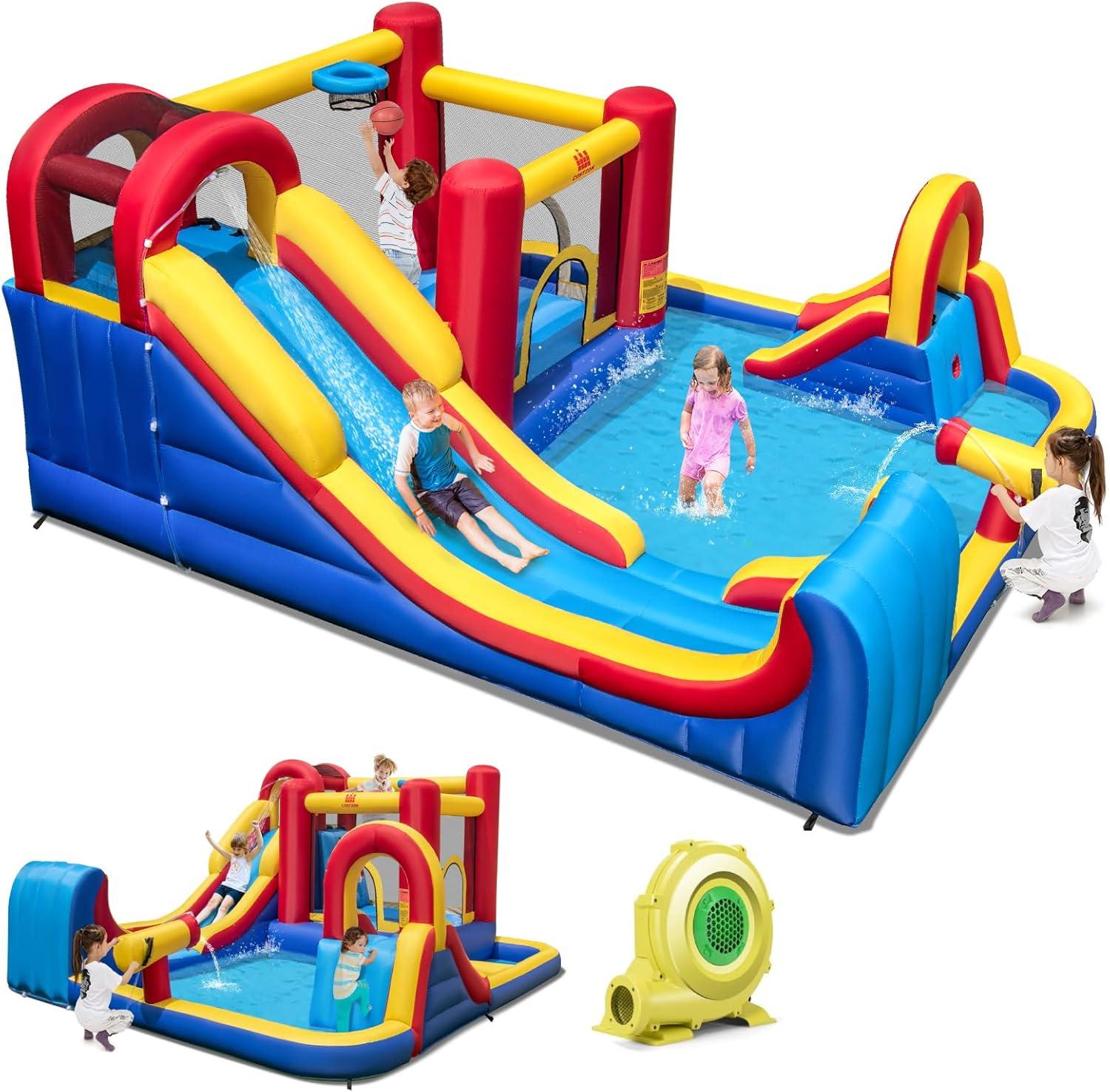 Costway Inflatable Water Slide Giant Kids Water Park w/ Double Slides & 735W Blower