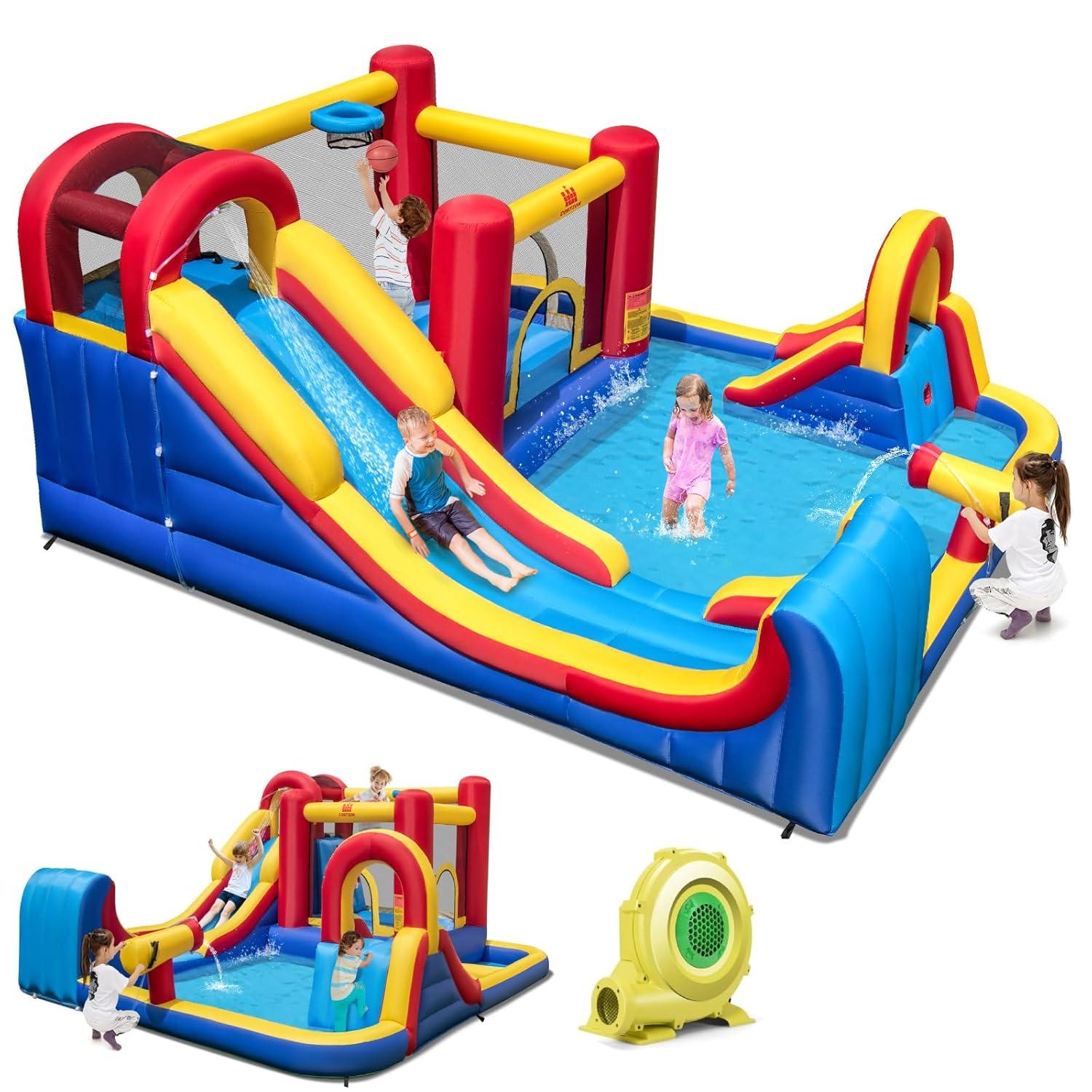 Costway Inflatable Water Slide Giant Kids Water Park w/ Double Slides & 735W Blower