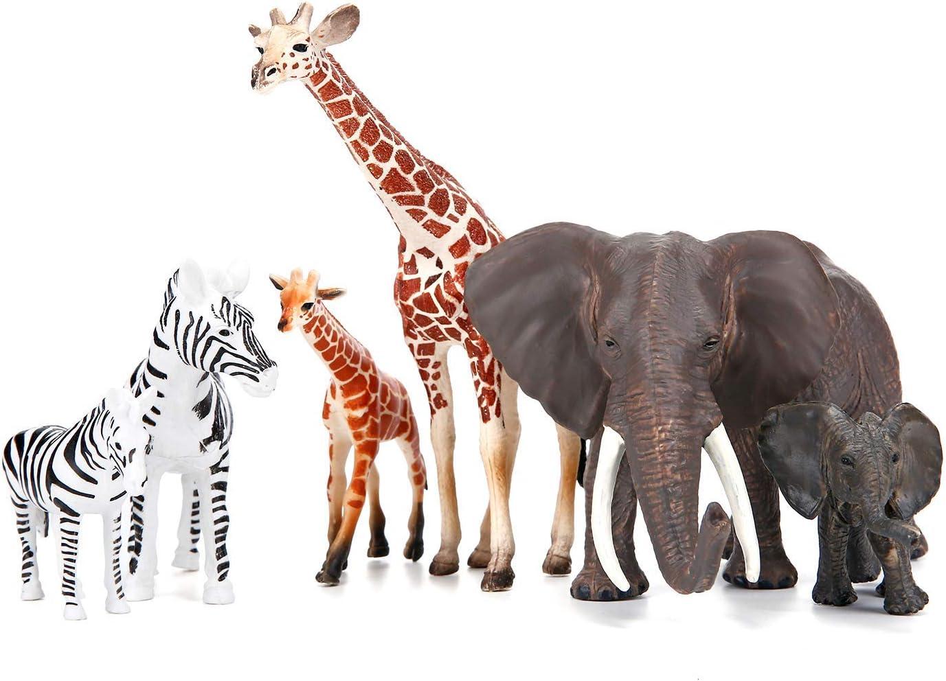 Safari Zoo Animals Figures Toys, 14 Piece Realistic Jungle Animal Figurines, African Wild Plastic Animals with Lion, Elephant, Giraffe Educational Learning Playset for Toddlers, Kids, Childr