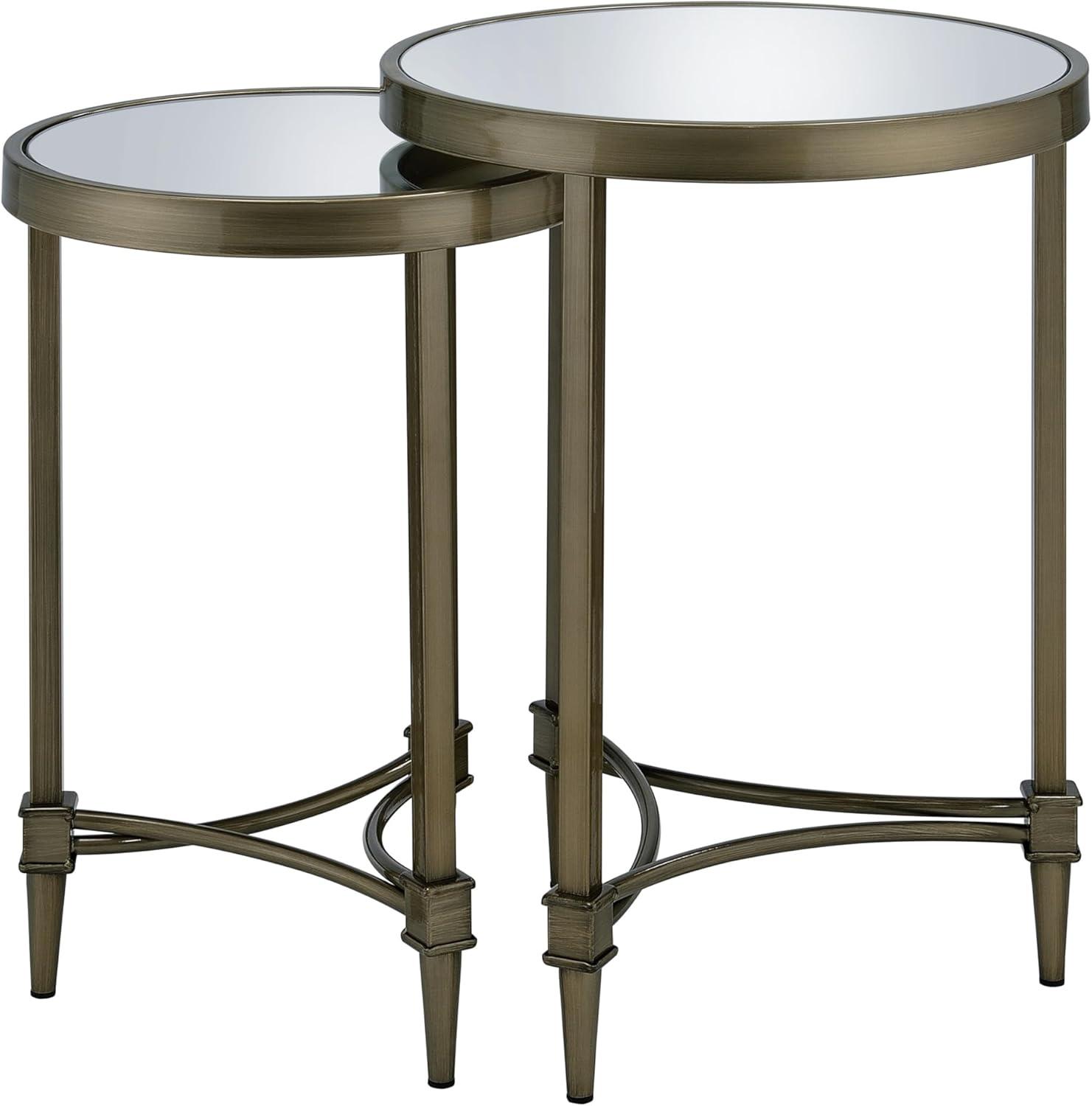 Aditya Round Mirrored Glass and Antique Brass Nesting Tables