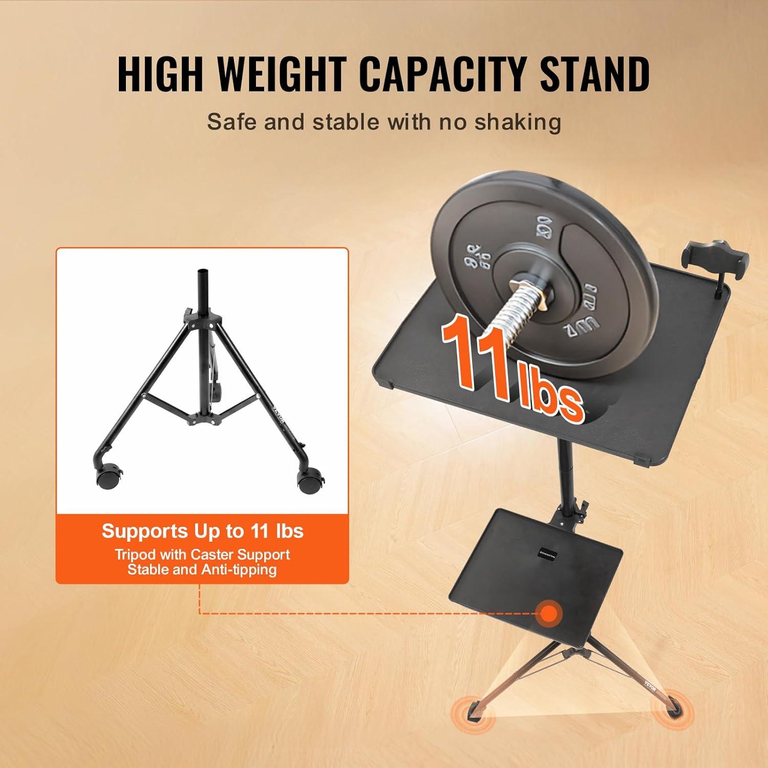 VEVOR Projector Stand with Wheels, Laptop Stand Tripod Adjustable Height from 31.3 to 67.3", Projector Tripod Stand with 2 Trays & Gooseneck Phone Holder, for Outdoor Movies, Home, Office or Studio