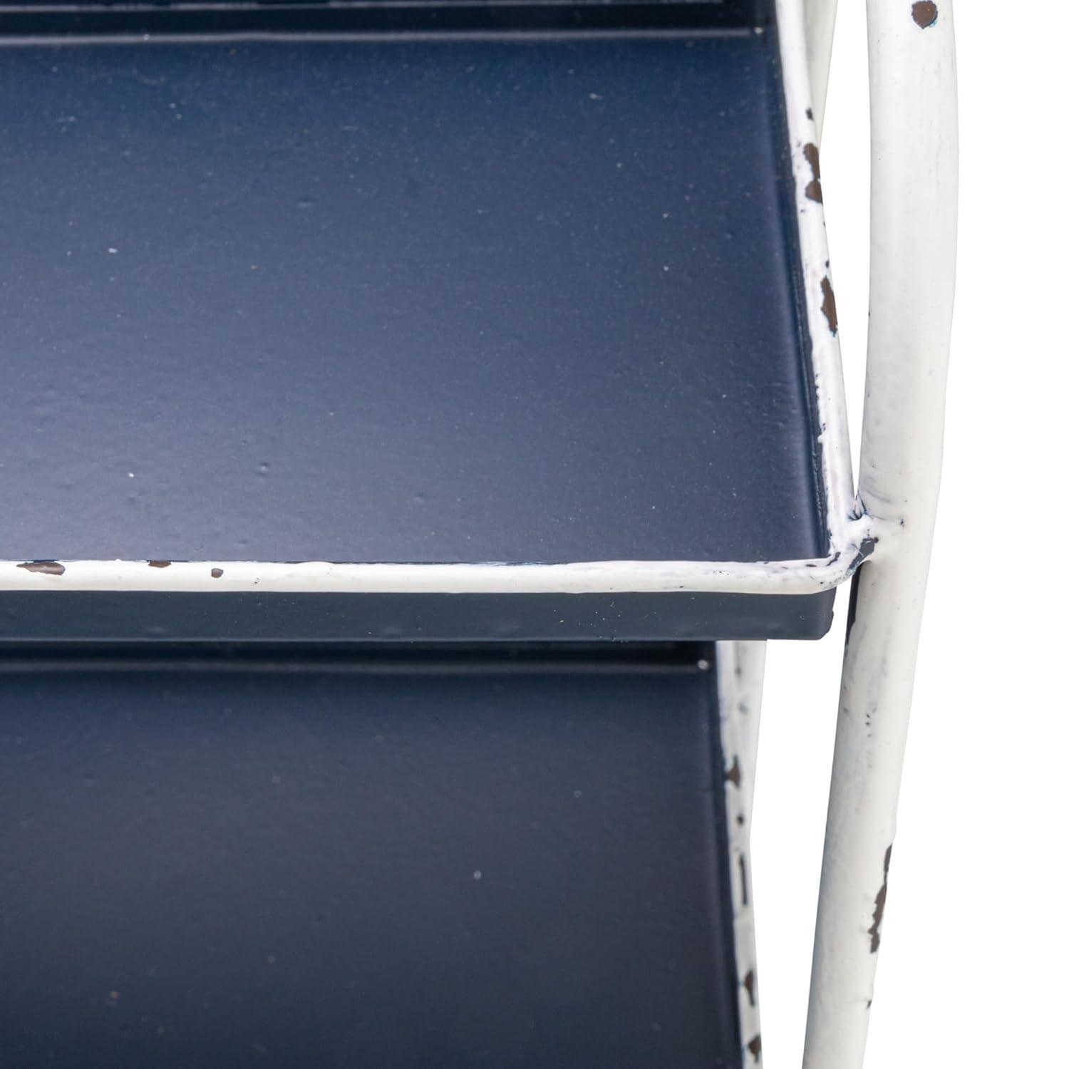 Creative Co-Op Heavily Distressed Navy 3-Tier Metal Tray with White Frame & Rim