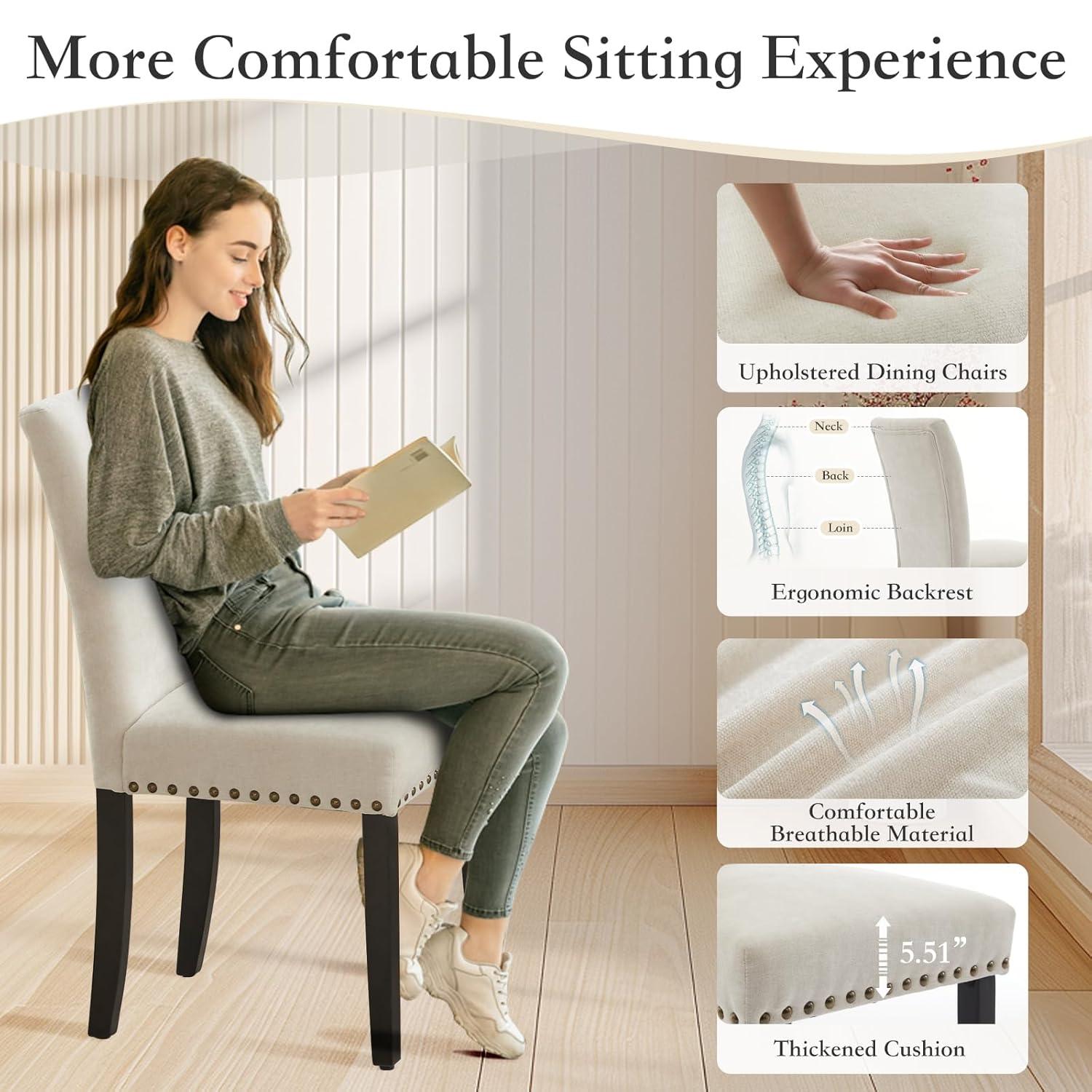 Winston Porter Upholstered Dining Chairs, Fabric Room Chair With Nailhead Trim And Sturdy Wood Legs (Set of 4)