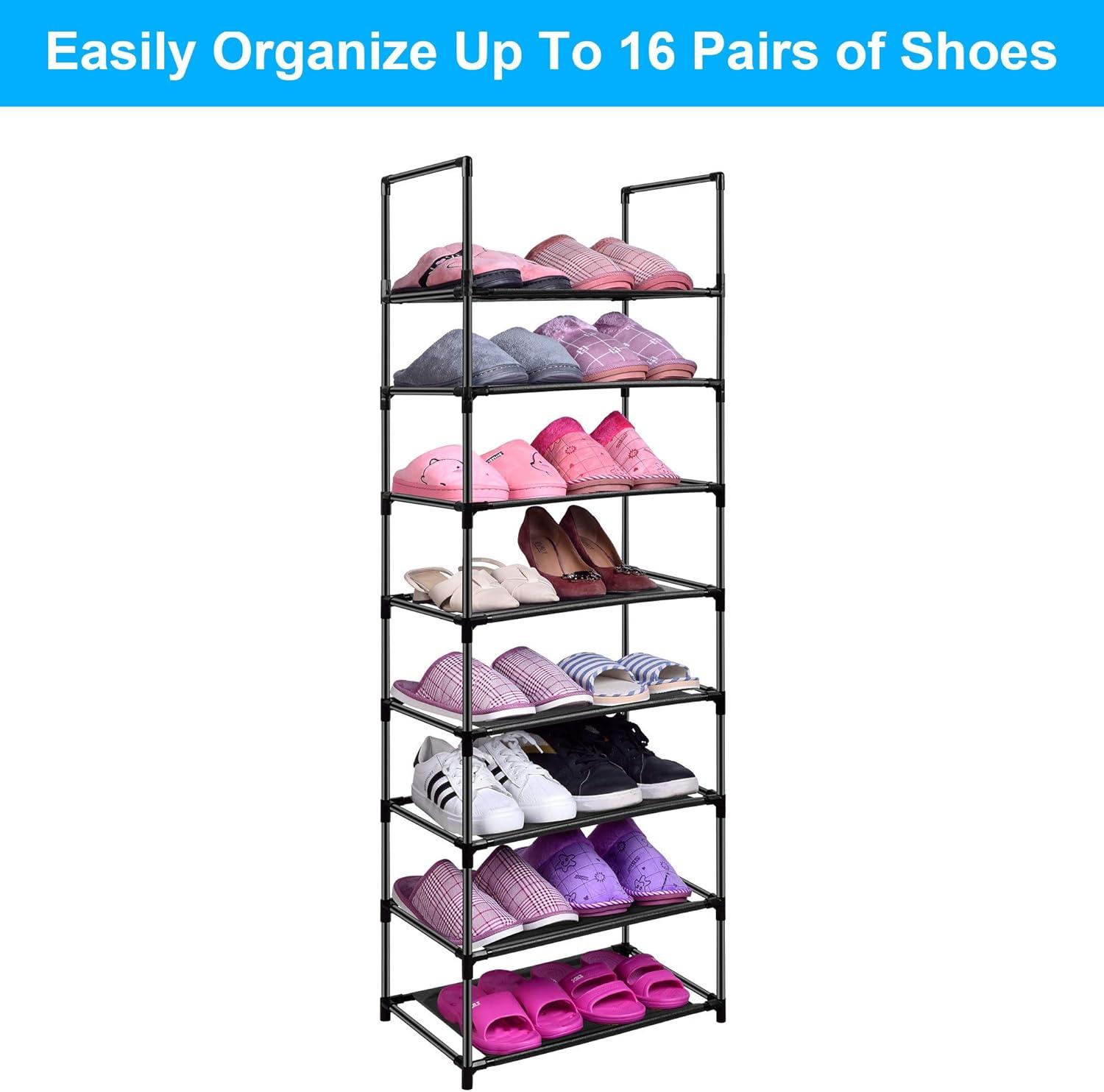 Easyhouse 8 Tier Metal Sturdy Shoe Rack for Entryway/Closet, Stores 16-20 Pairs of Shoes, Multi-use Shelf Organizer for Space Saving Storage