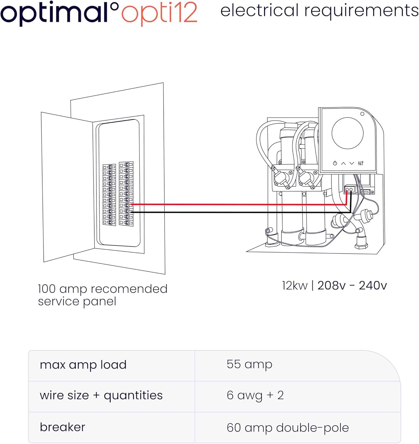 Optimal Calentador de Agua Eléctrico Inteligente sin Tanque de 12kw 2,5 GPM / Opti 12