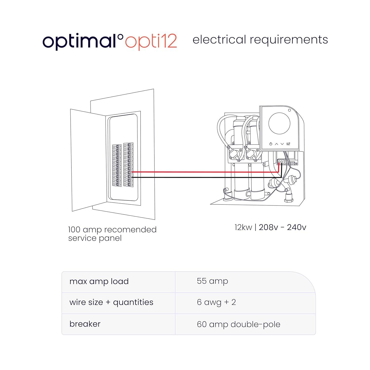 Optimal Calentador de Agua Eléctrico Inteligente sin Tanque de 12kw 2,5 GPM / Opti 12