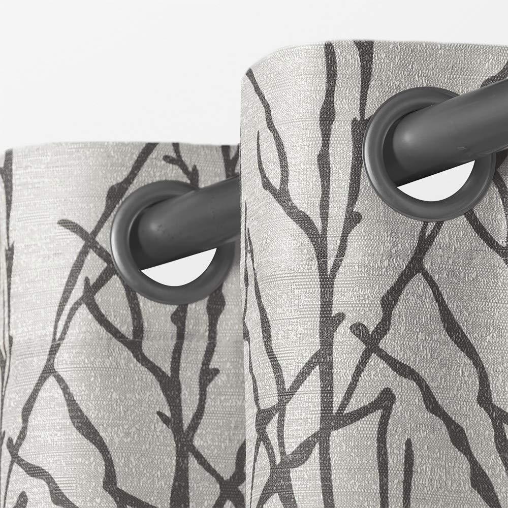 Set of 2 96"x54" Branches Linen Blend Grommet Top Window Curtain Panel Dark Gray - Exclusive Home: Light Filtering, Botanical Design