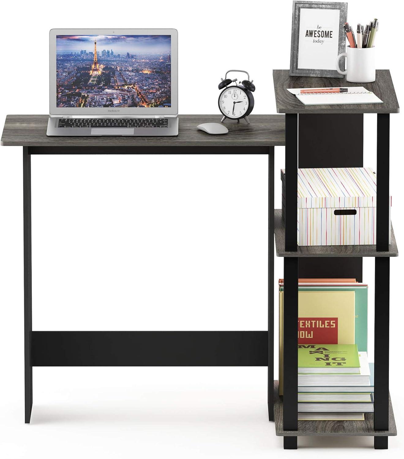 16086R1GYW-BK Abbott Corner Computer Desk with Bookshelf - French Oak Grey & Black