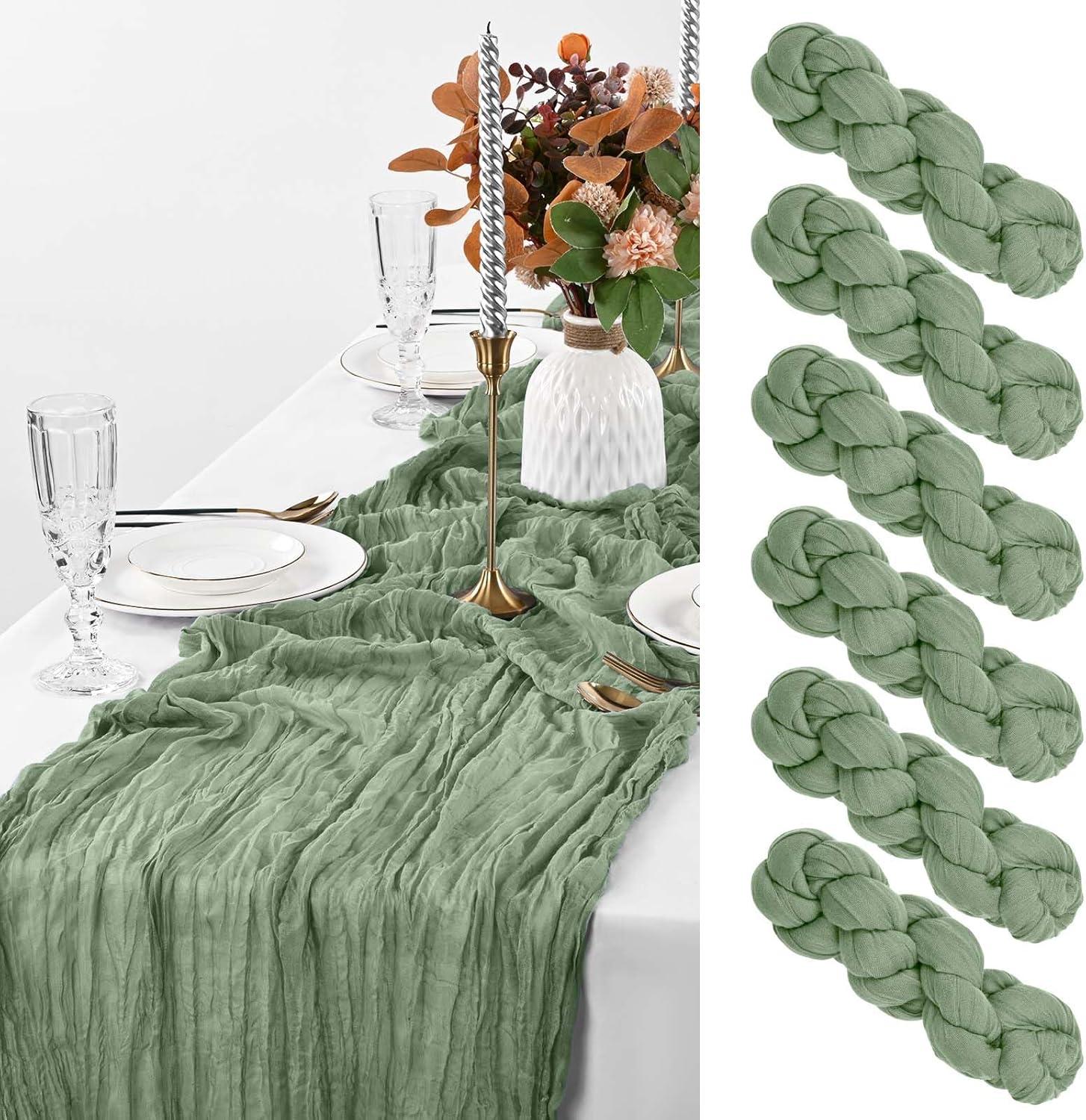 Mint Green Cheesecloth Table Runner 6 Pack 35" Boho Gauze Runner 120 inches Long Tablecloth Runner Rustic Sheer Fabric Bulk for Baby Shower Wedding Bridal Birthday Party Table Decorations