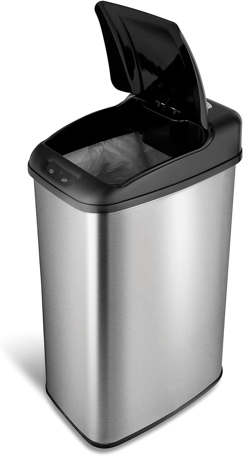 13 Gallon Stainless Steel Touchless Motion Sensor Trash Can with Black Lid