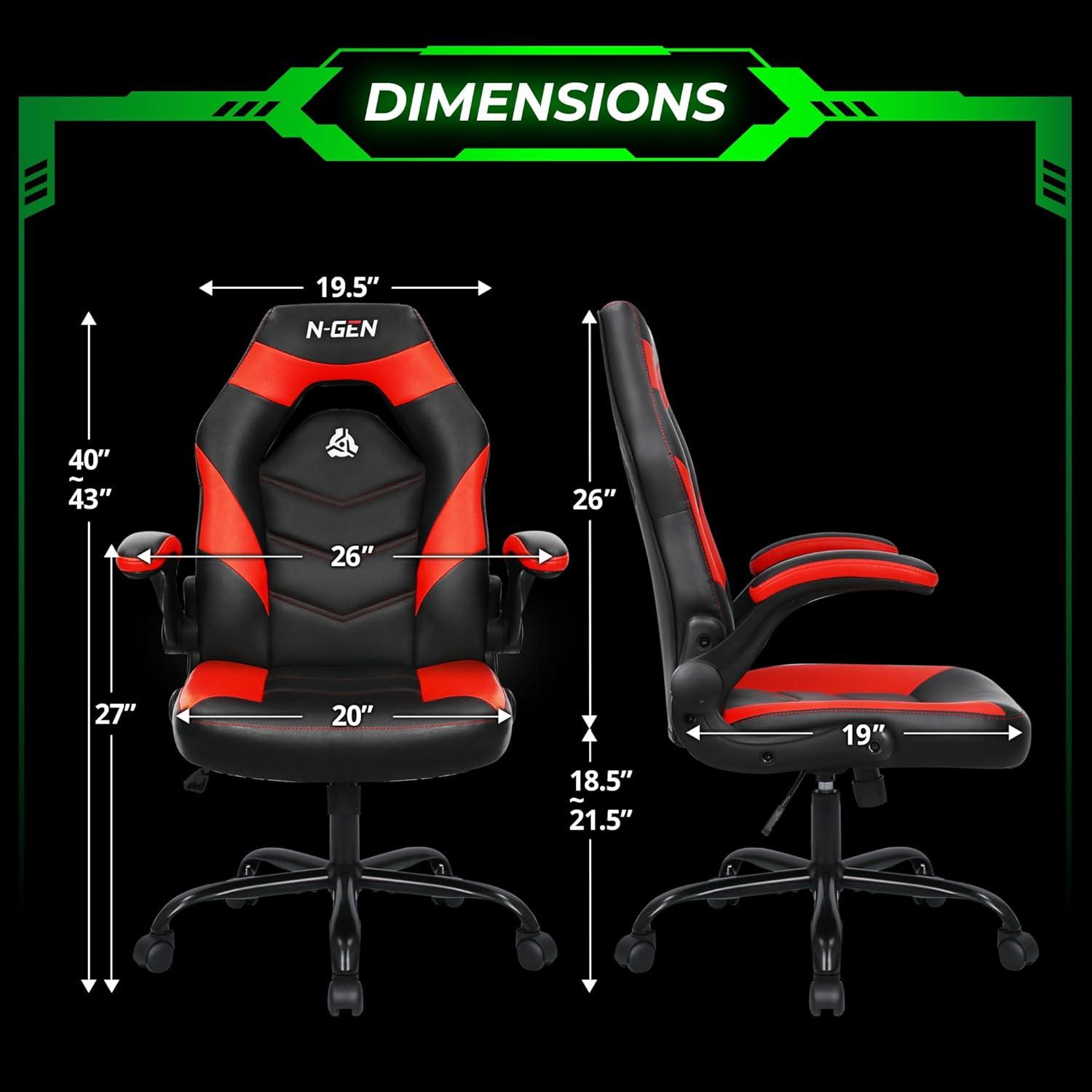 N-GEN Adjustable Ergonomic Faux Leather Swiveling PC & Racing Game Office Desk Chair with Flip-Up Arms