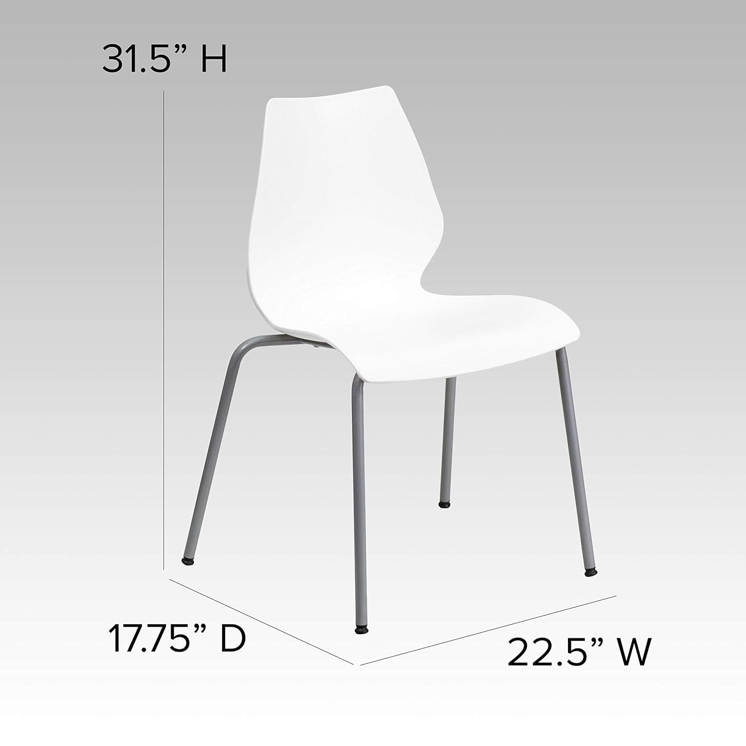 Flash Furniture Hercules Series Modern Plastic Stacking Event/Waiting Room Chairs, Ergonomic Lobby Chairs with Contoured Seats, Set of 5, White/Silver