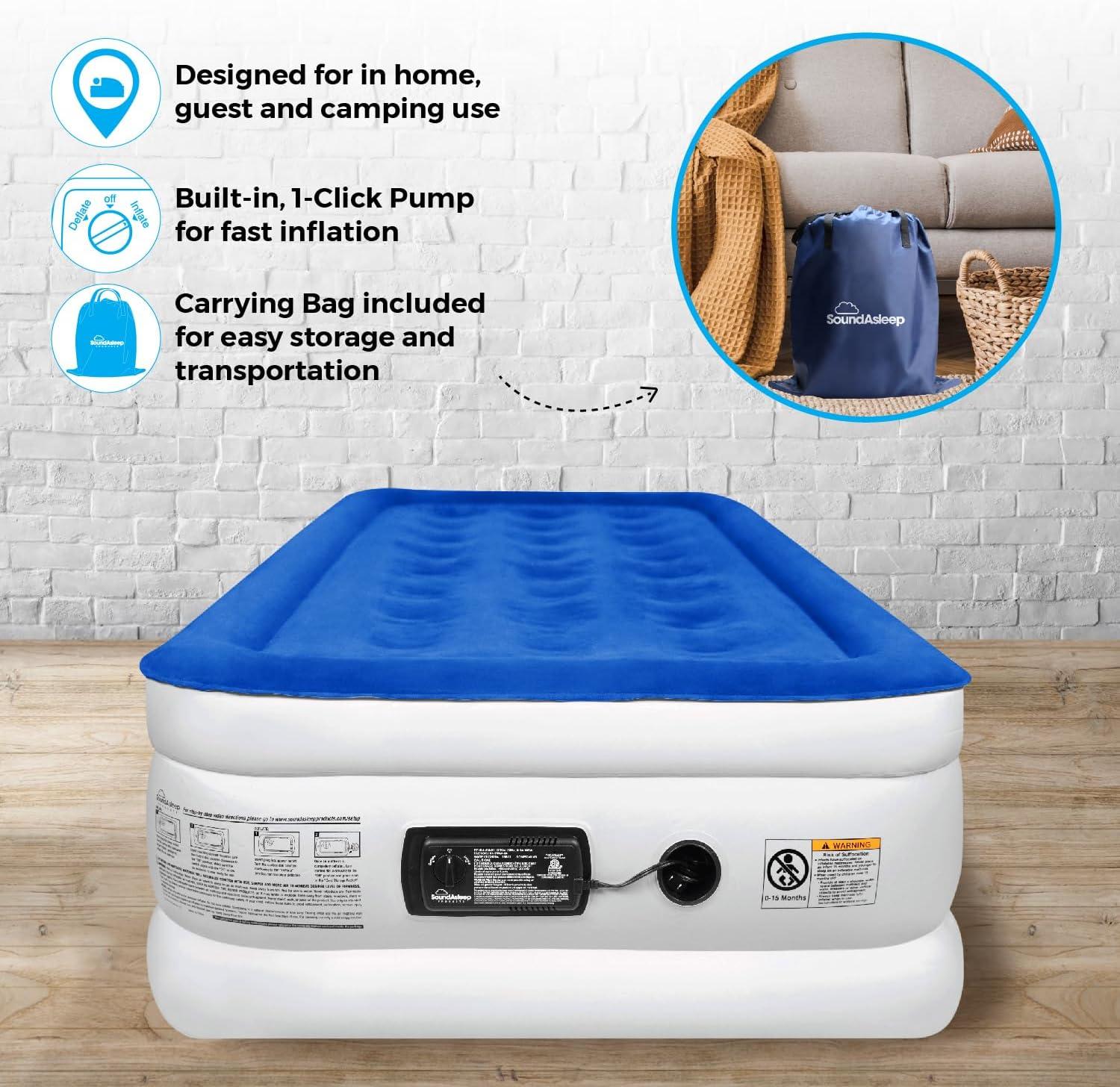SoundAsleep Dream Series Air Mattress with ComfortCoil Technology & Internal High Capacity Pump -  Twin Extra Long (XL) - Blue