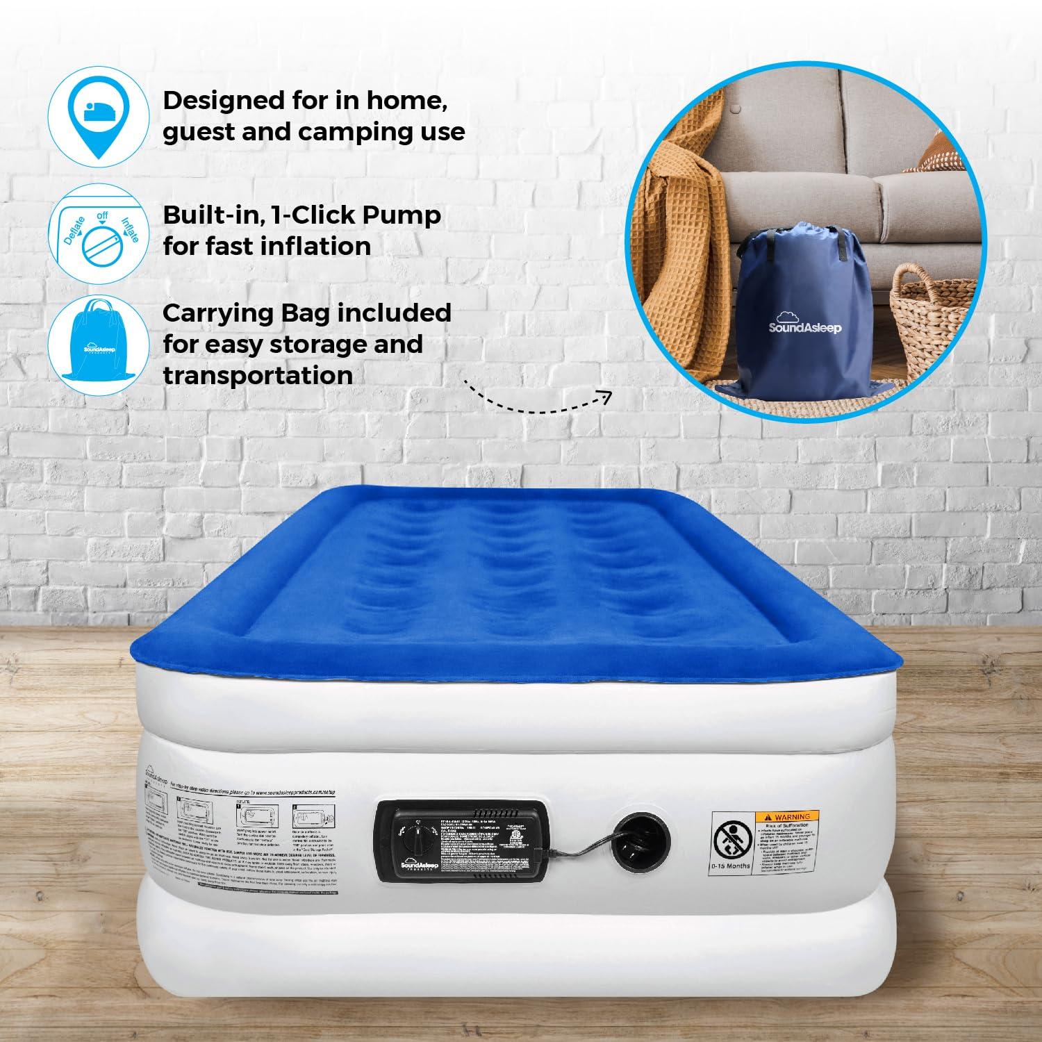 SoundAsleep Dream Series Air Mattress with ComfortCoil Technology & Internal High Capacity Pump -  Twin Extra Long (XL) - Blue