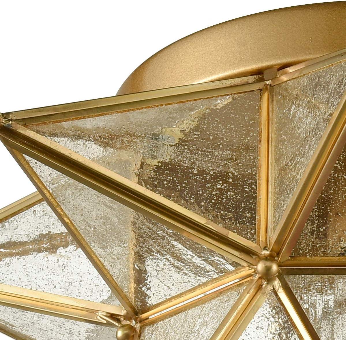 Modern Moroccan Seeded Glass Brass Moravian Star Flush Mount Ceiling Light