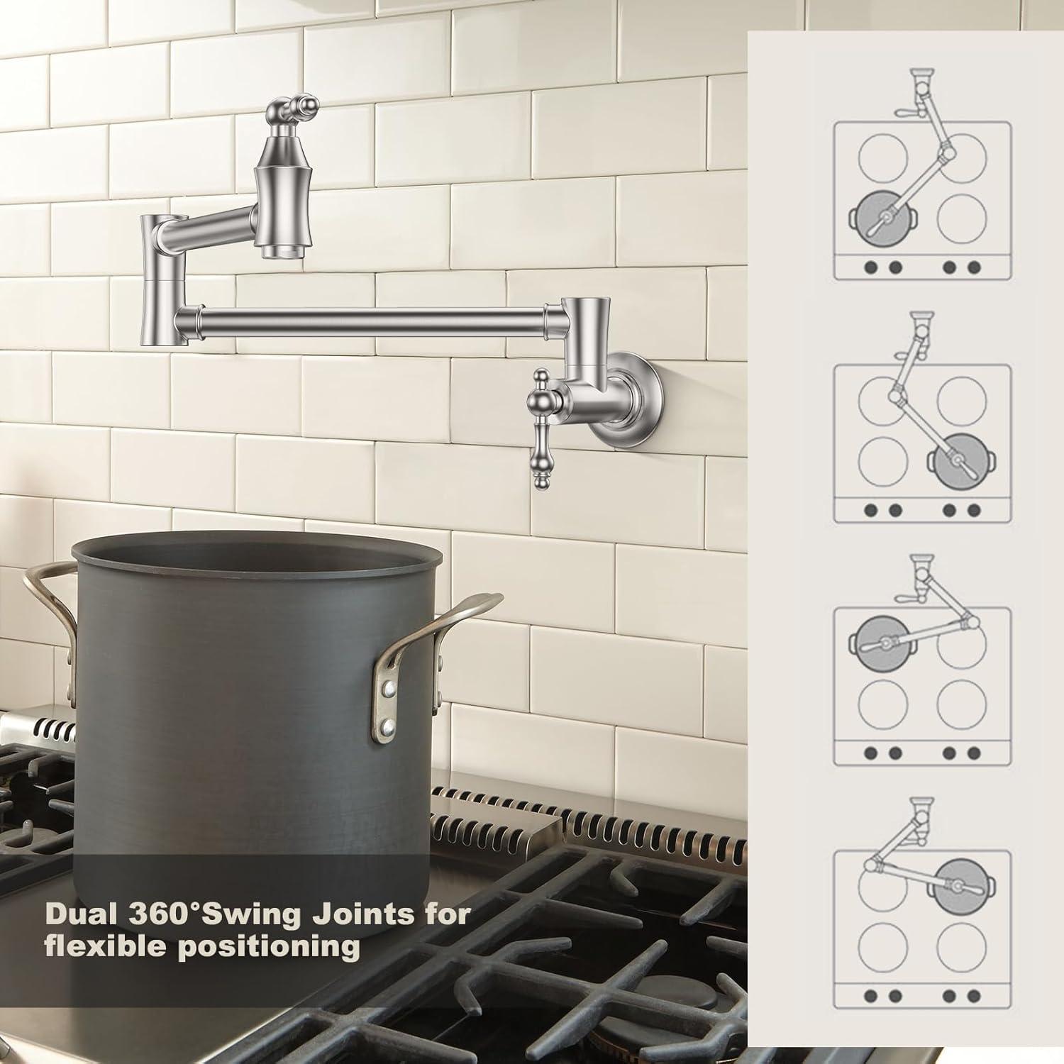 ARCORA AR7106800 ARCORA Wall Mounted Pot Filler Brass Folding Kitchen Faucet with 2 Handles