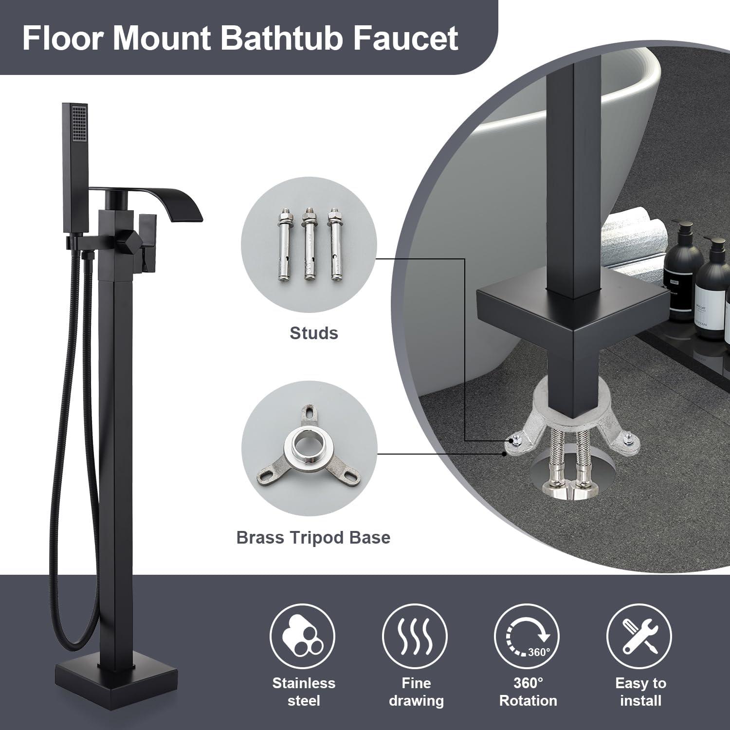 PWTOOL Freestanding Tub Faucet Modern Shower Head Sets for Bathroom Tub Filler Matte Black High-Pressure Shower Head Solid Brass Floor Mount Faucets Mixer Taps Bathroom Supplies for accepted