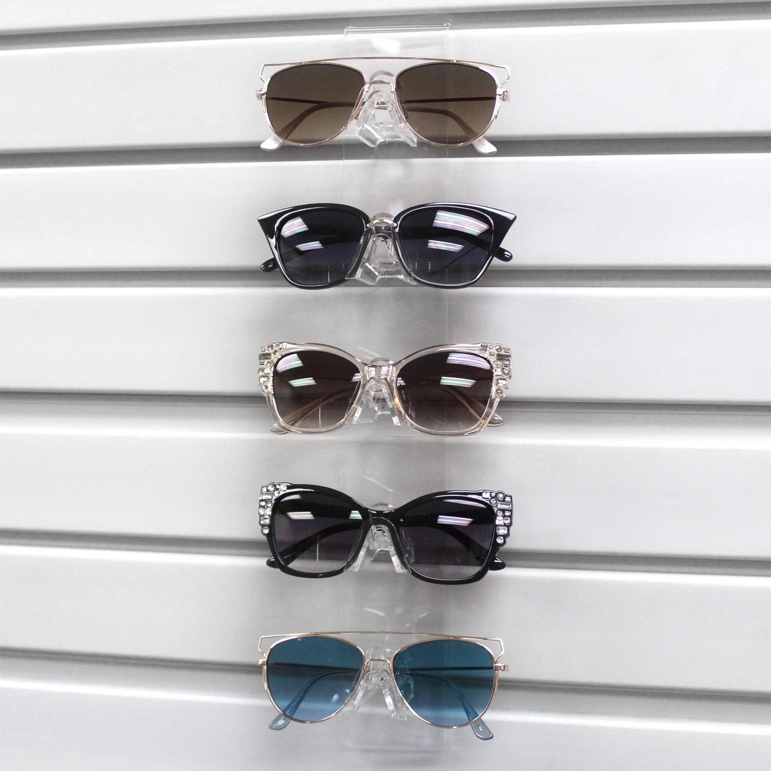 MOOCA Acrylic 5 Tier Slatwall & Wall-mounted Sunglasses Holder Organizer for Eyeglasses, Sunglasses, and Optical Glasses, Detachable Nose Features Enhance Portability & Durability